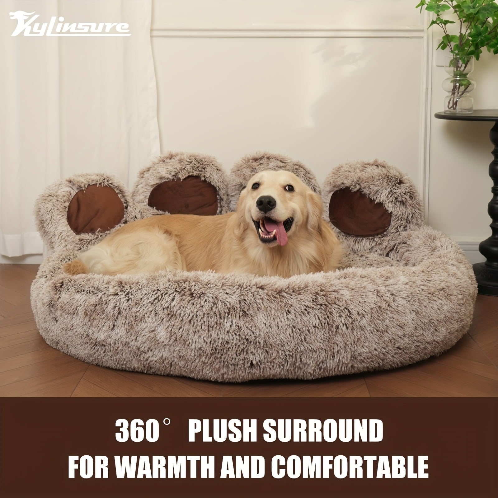 Paw Shape Pet Bed, Plush Faux Fur Donut Bed for Dogs &amp; Cats, , Bottom