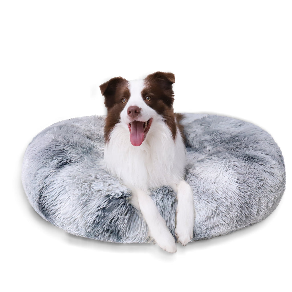 Donut Pet Bed for Small Dogs 20", Plush Warming Dog Bed, Pink Rainbow