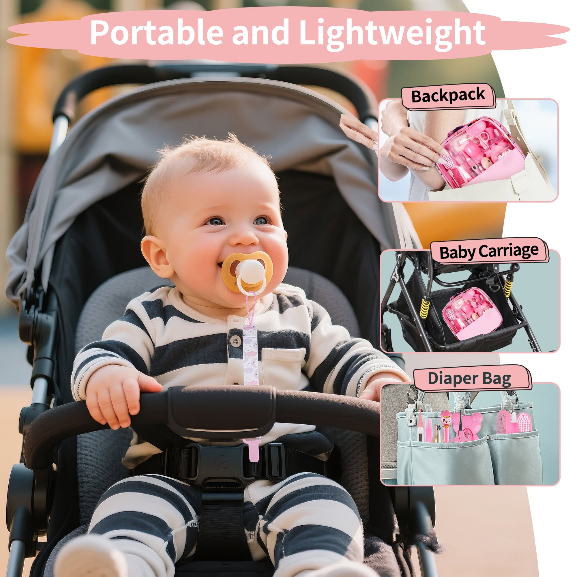 Baby Grooming Kit,BUSATIA 21 in 1 Infant Safety Care Set with Hair Brush Comb Nail Clipper Nasal Aspirator,Baby Essentials Kit for Newborn Girls Boys-Pink Baby Grooming kit