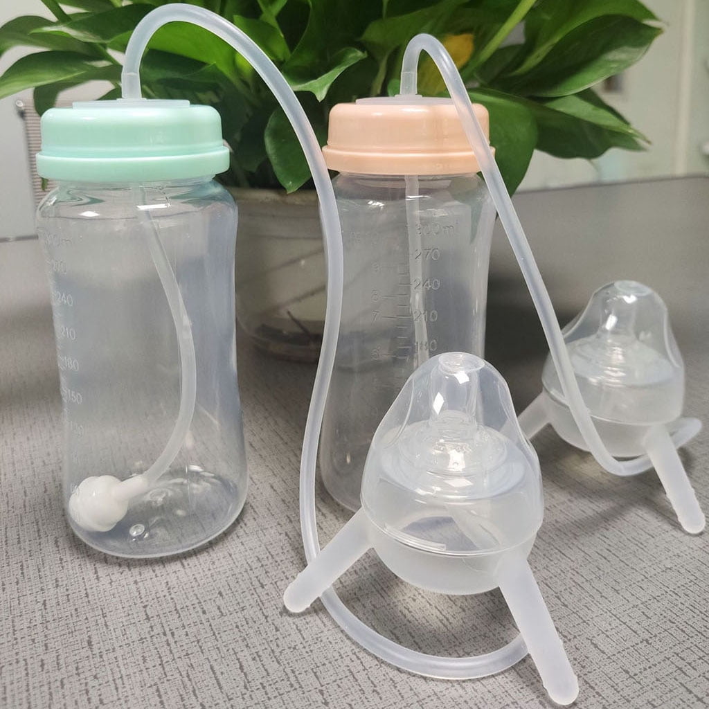 Sorrowso Self-Feeding Baby Bottle with Long Straw Handless Imitation Milk Weaning Bottle