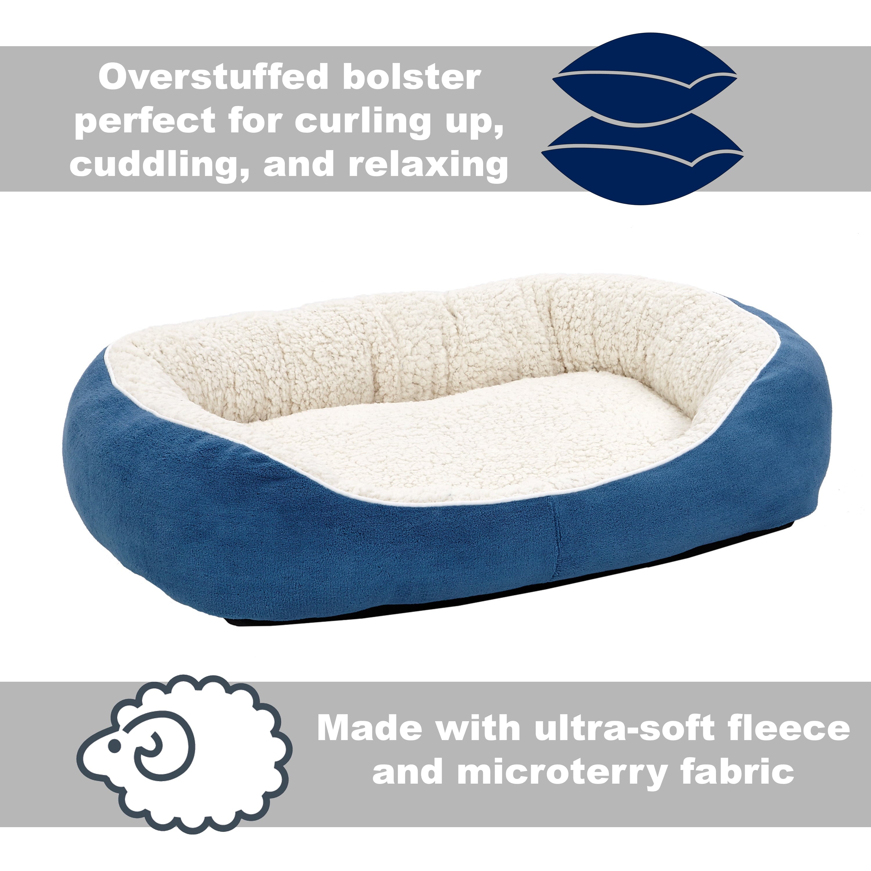 Overstuffed Micro-Terry Cuddle Pet Bed for Small Dogs &amp; Cats, Blue