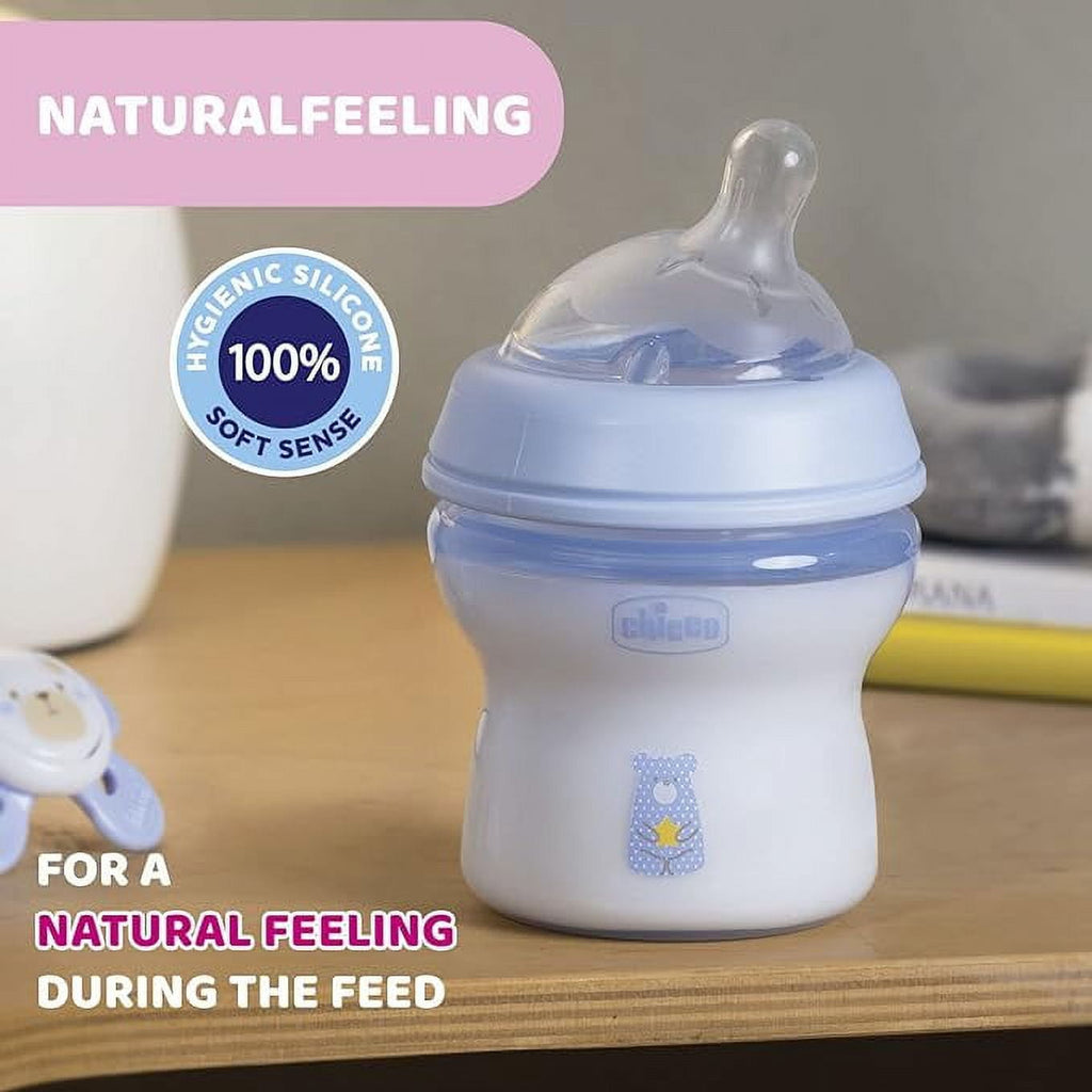 Natural Feeling Baby Milk Feeding Bottle with Wide Neck, for Easy Milk Flow, for Babies &amp; Toddlers 0m+, 150ml (Blue)