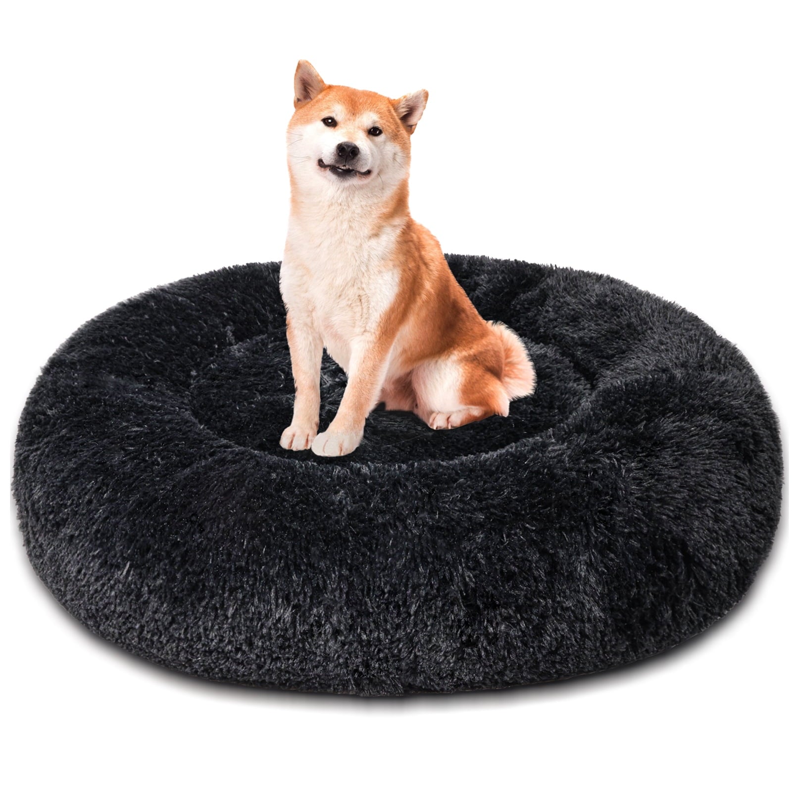 Donut Pet Bed for Small Dogs 20", Plush Warming Dog Bed, Pink Rainbow
