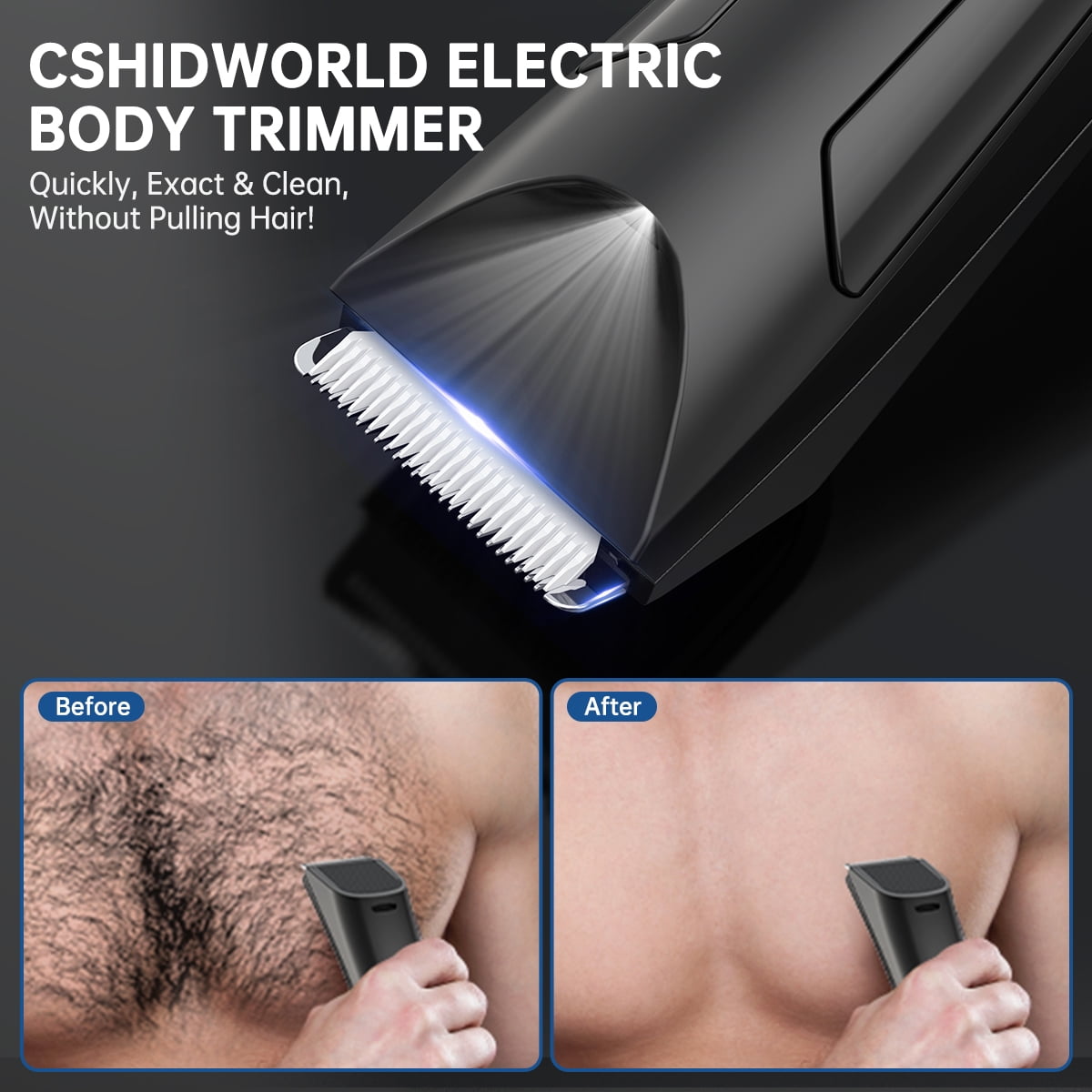 Electric Body Trimmer, Men's Groin Hair Trimmer IPX5 Wet/Dry Use Razor, Ceramic Blade Ball Shaver Clipper Body Grooming Kit with LCD Baterry Display, USB Recharge Dock &amp; LED Light