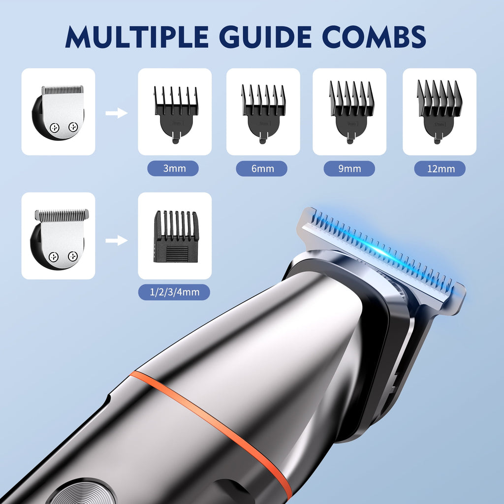 Hair Clippers, 5 IN 1 Cordless Electric Nose Ear Beard Trimmer Face Body Shaver, Rechargeable Men's Haircut &amp; Grooming Kit with LED Display for Father Husband Boyfriend
