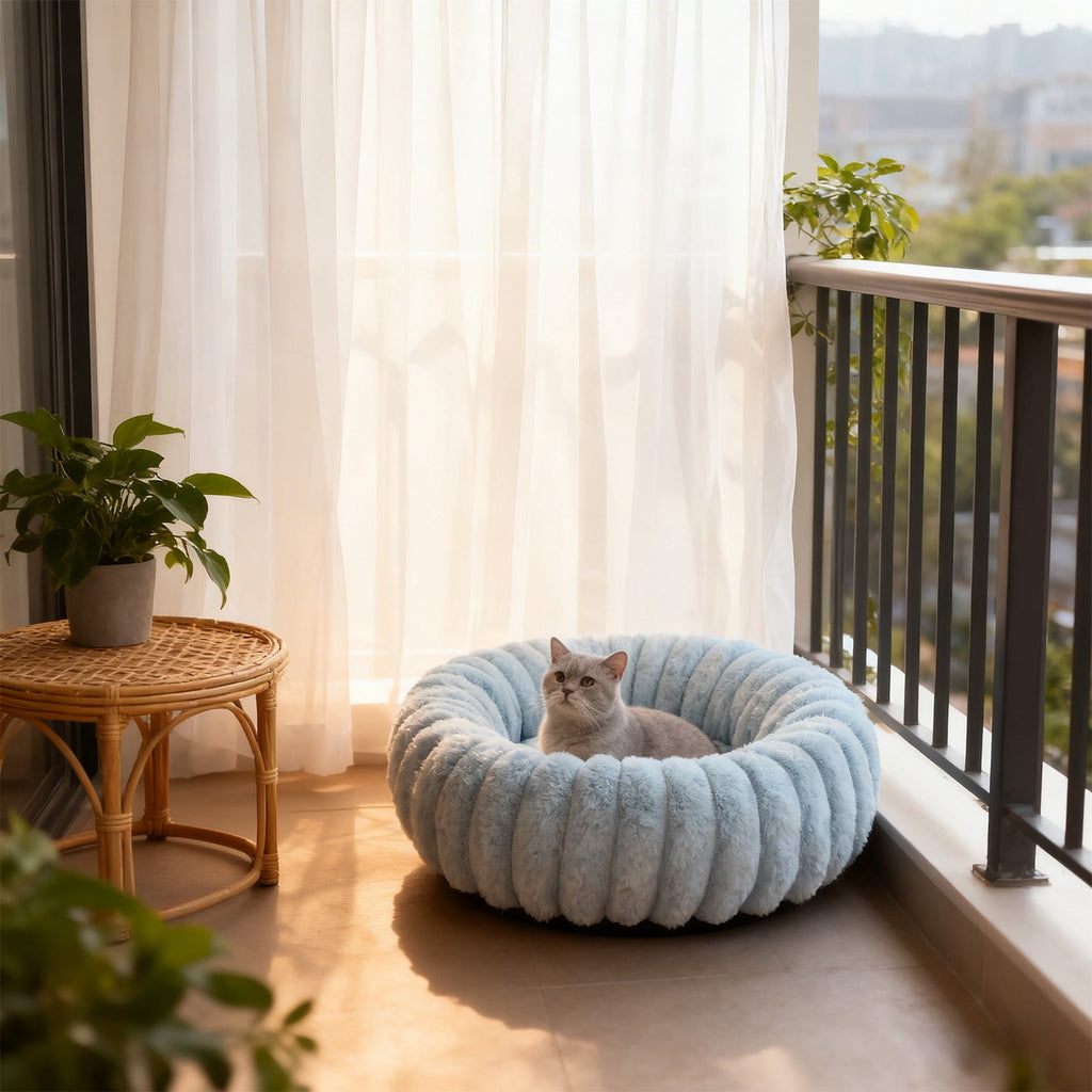 High Pile Plush Round Pet Bed Kennel Mat Extra Dog Cat Bed with Raised Edge for Small Medium Pets