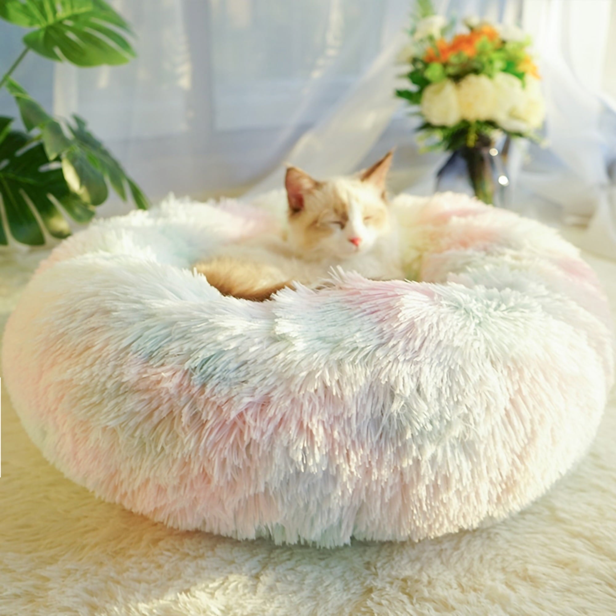Round Plush Pet Bed for Dogs &amp; Cats, Dog Bed Sleeping Kennel Nest