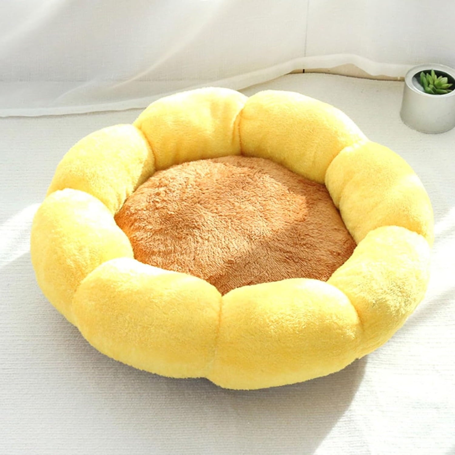 14in Round Cat Beds for Indoor Cats Small Dog Bed with Pillow, Washable Plush Pet Bed for Kittens Puppy, Purple