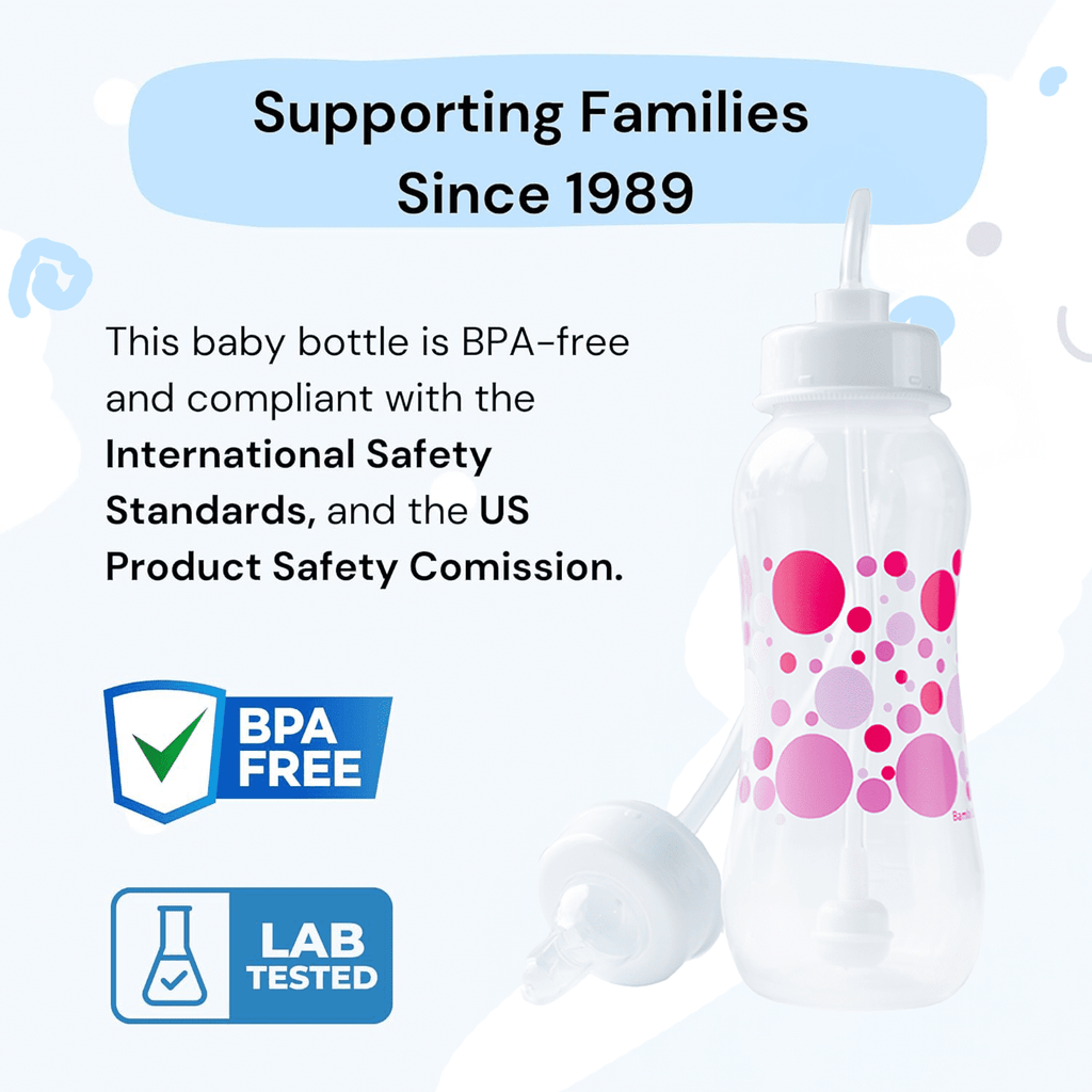 Hands-Free Baby Bottle - Nursing System 9 oz Baby Bottle with Nipple/Teat 3m+ with Tube Straw Feeding System for Toddler (1 Bottle - Pink)