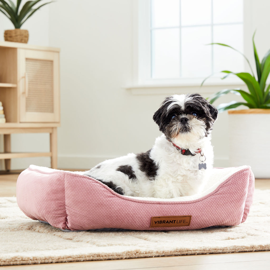 Plush Cuddler Pet Bed for Dogs &amp; Cats, , Pink &amp; White