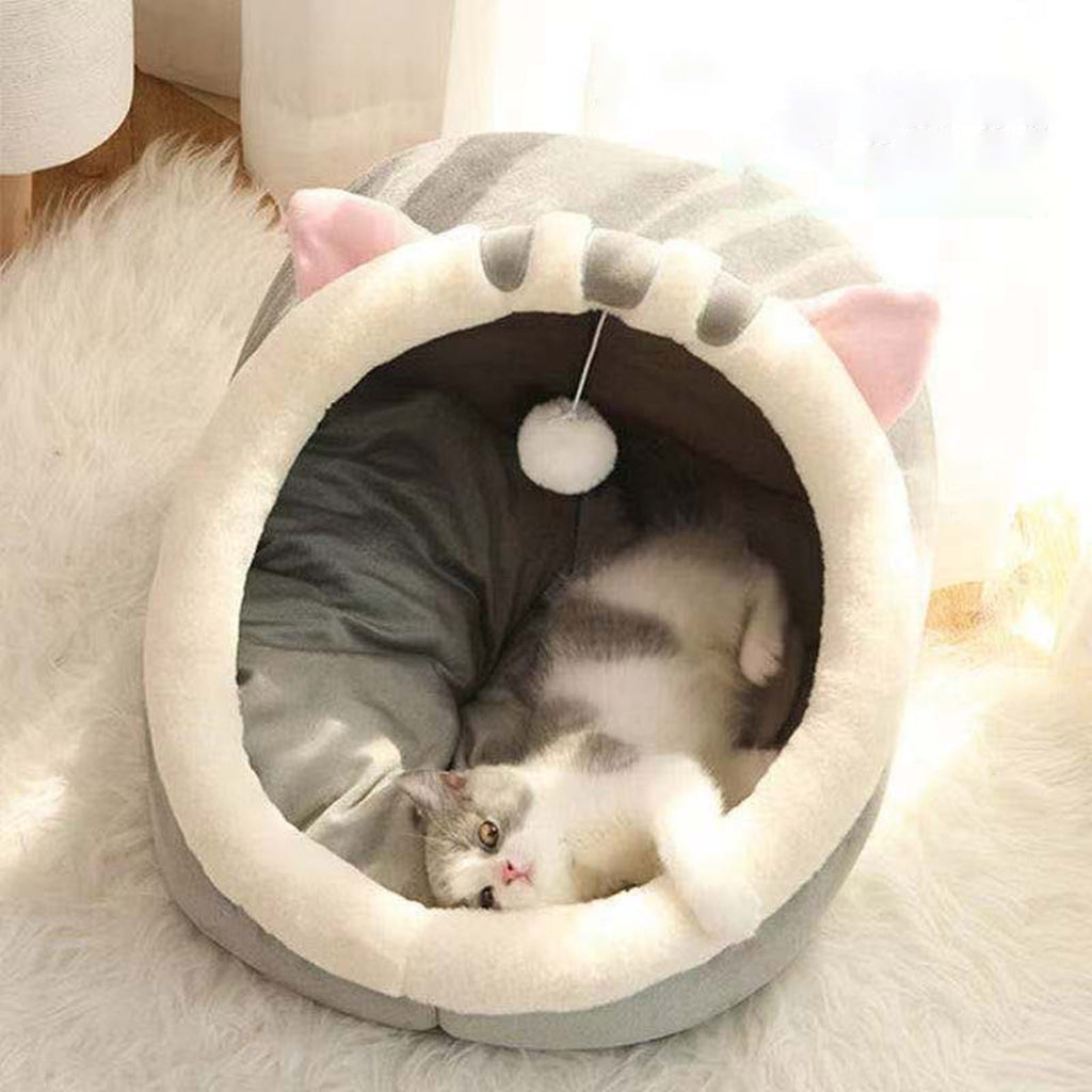 Washable Cat Bed &amp; Dog Bed, Semi-closed Bed for Small Medium Large Pets, Plush Cotton No Deformation Pet Bed on Clearance, Multipleon (11"x 11"x 10", Gray)