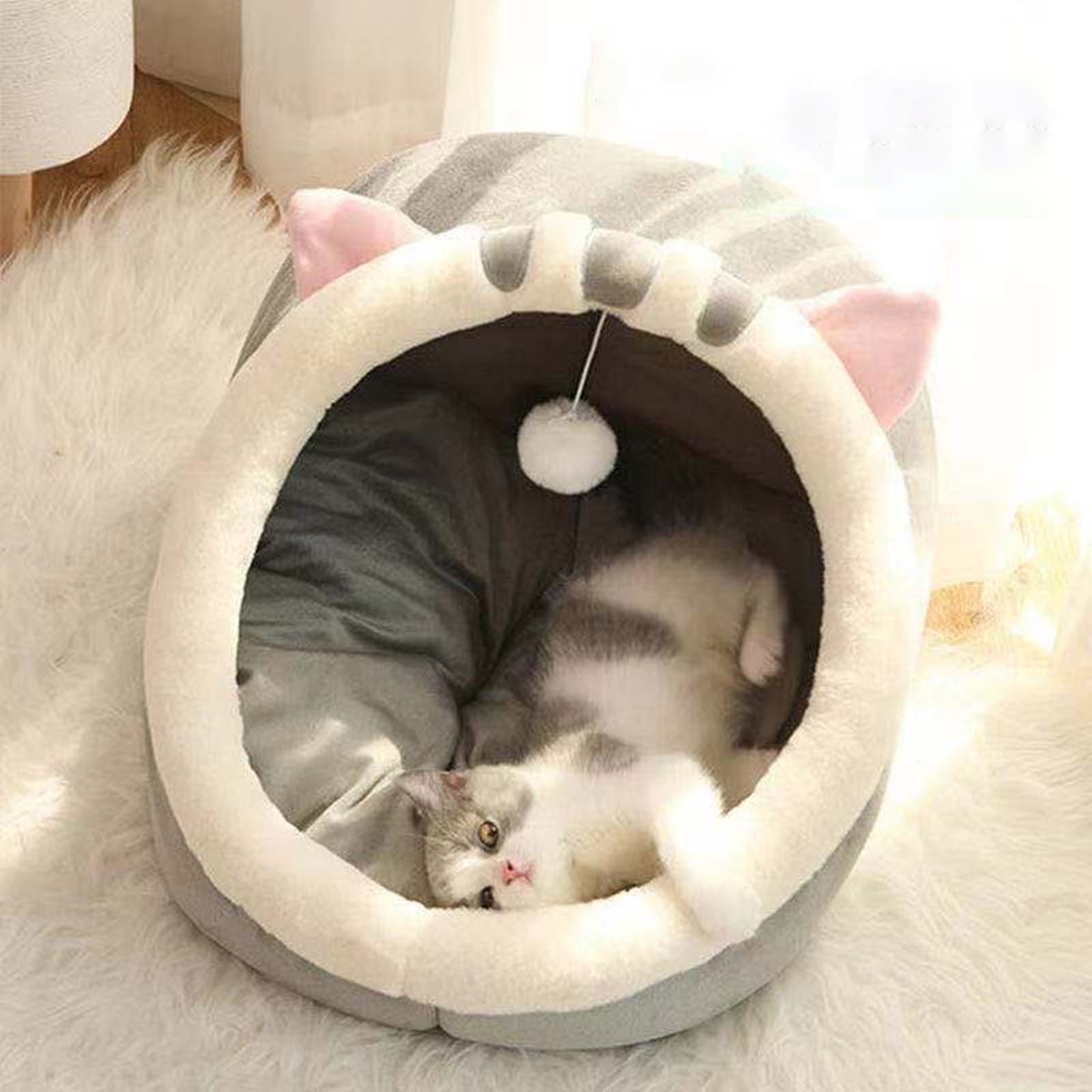 Washable Cat Bed &amp; Dog Bed, Semi-closed Bed for Small Medium Large Pets, Plush Cotton No Deformation Pet Bed on Clearance, Multipleon (11"x 11"x 10", Gray)