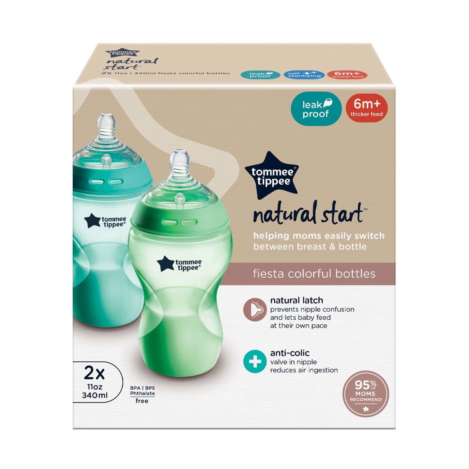Natural Start Baby Bottle, 11oz, Medium-Flow and Thicker Feed Breast-Like Nipple, Valve, 1 Pack