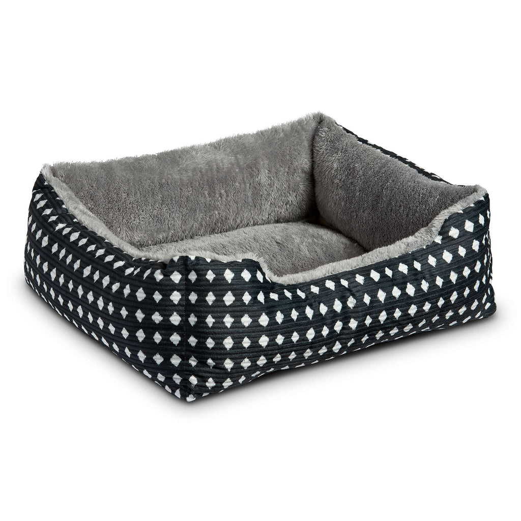 Dog Bed, Cat Bed, Puppy Bed, Plush Cuddle Bed for Small Breeds, 19" x 15",Black &amp; White Diamonds
