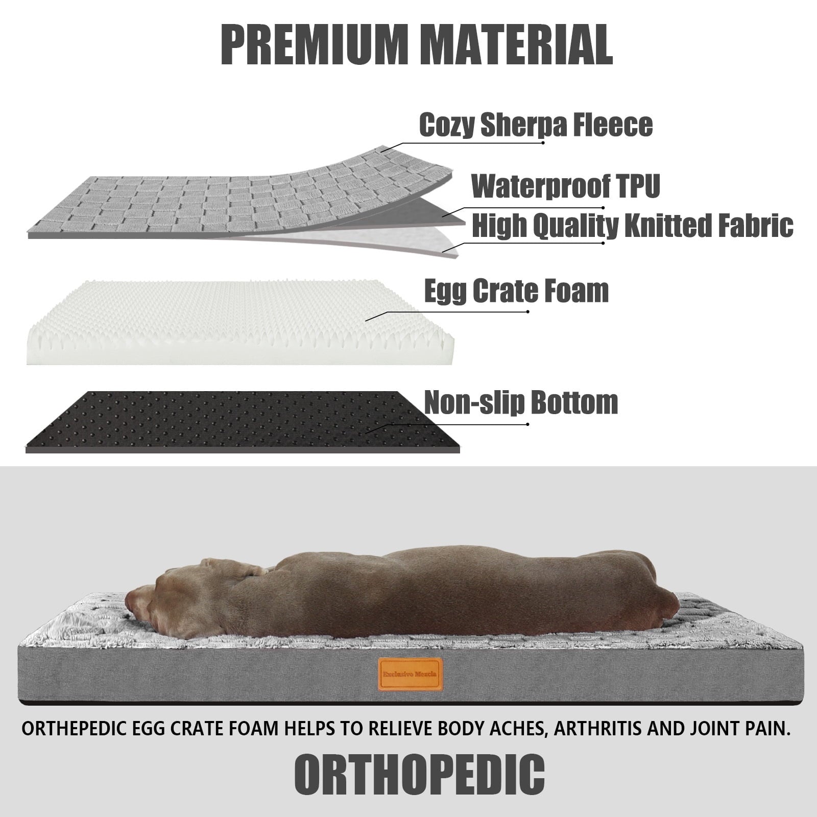 Checkered Pet Bed for Medium Dogs 36"X24", Removable Washable Cover, Black