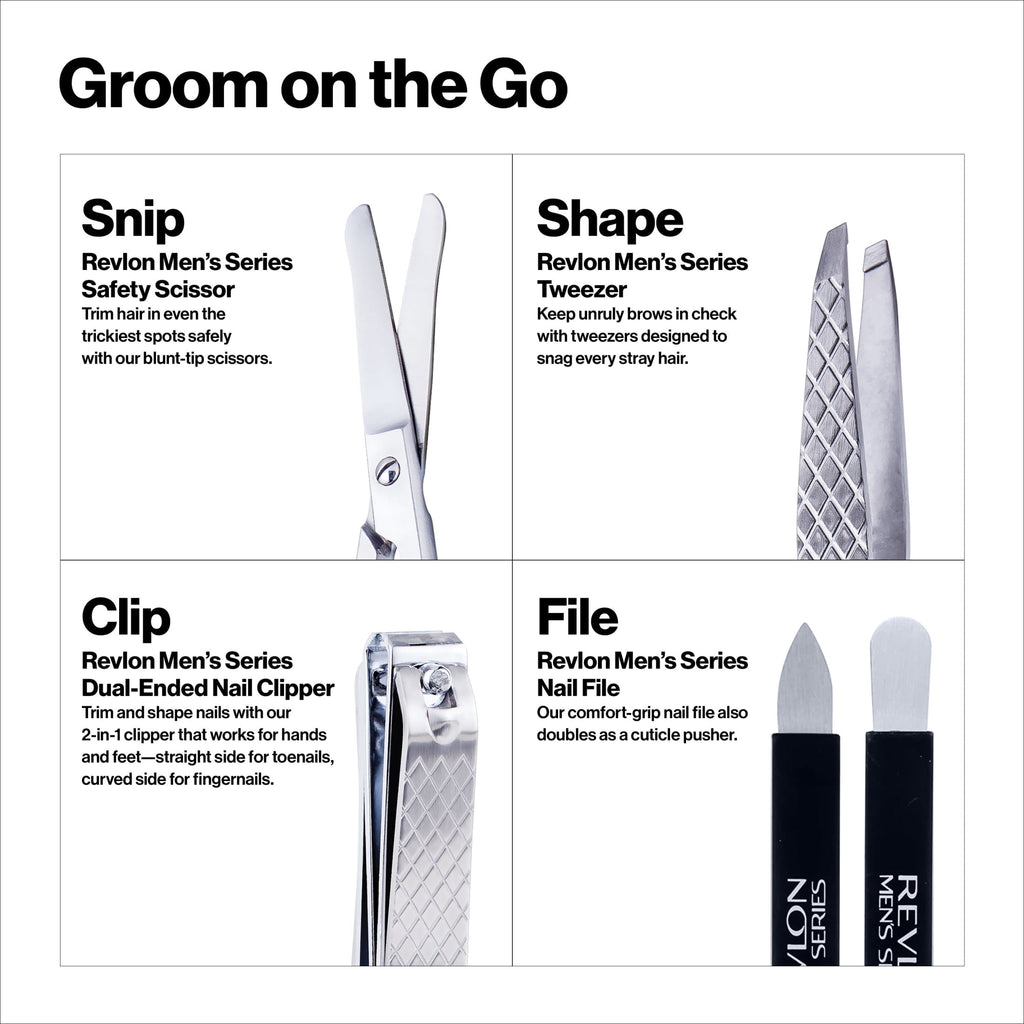 PR REV Men's Grooming Kit, Nail &amp; Facial Hair Care Travel Kit, 5 Pieces
