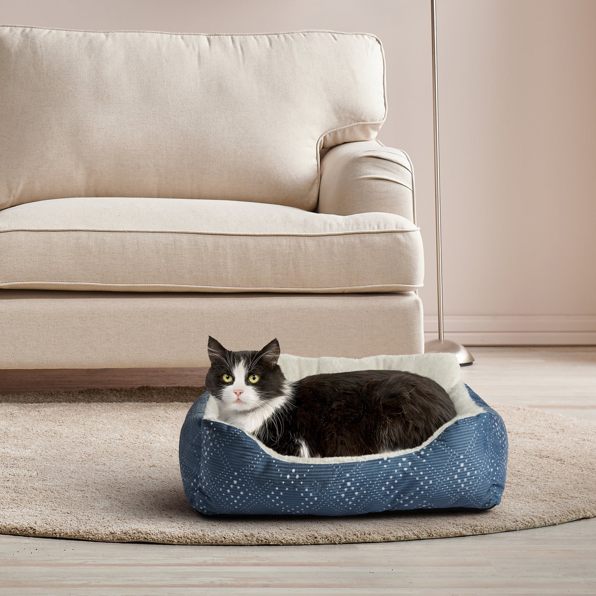 Puppy Dog Bed, Plush Bolster Dog for Small Dogs, Small, 21" x 17", Blue