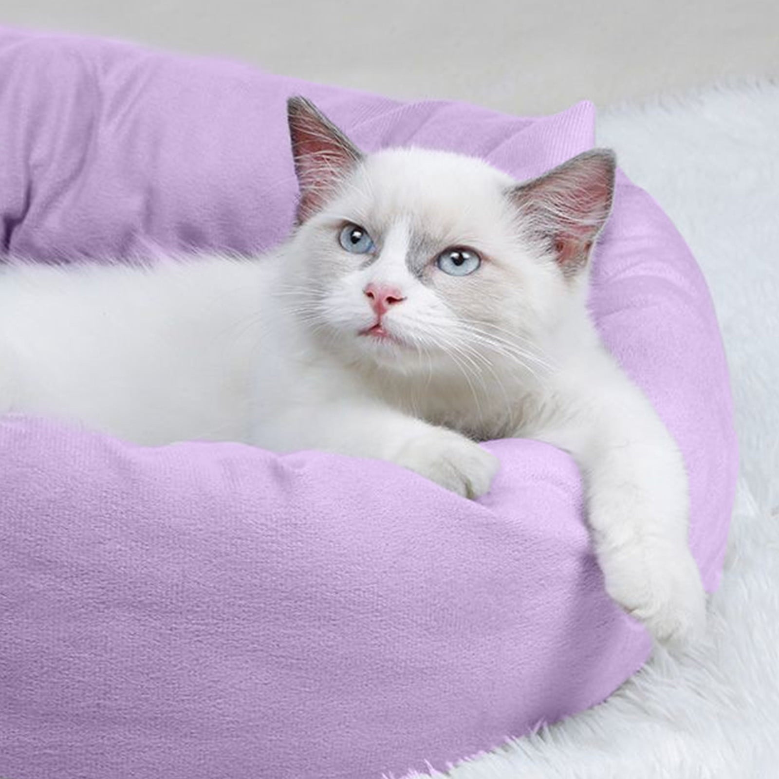 Cat Beds with Pillow for Small Medium Dogs and Cats, Round Dog Puppy Cuddler Bed, Washable Plush Pet Bed Thickened Dog Kennel Mat for Puppy Sleeping, M 45CM