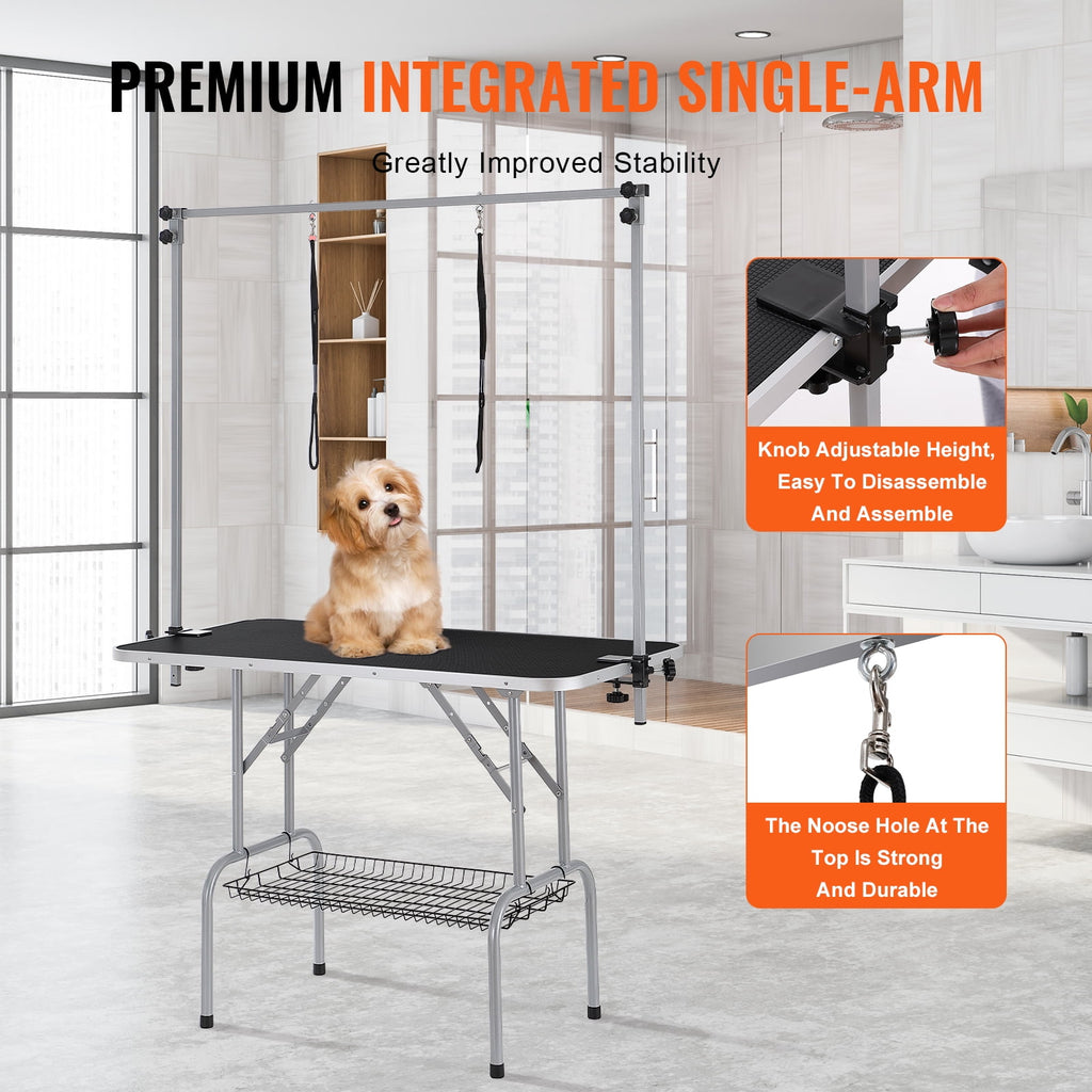 VEVOR Pet Grooming Table Two Arms with Clamp, 46'' Dog Grooming Station, Pets Grooming Stand for Medium and Small Dogs, Free No Sit Haunch Holder with Grooming Loop, Bearing 330lbs