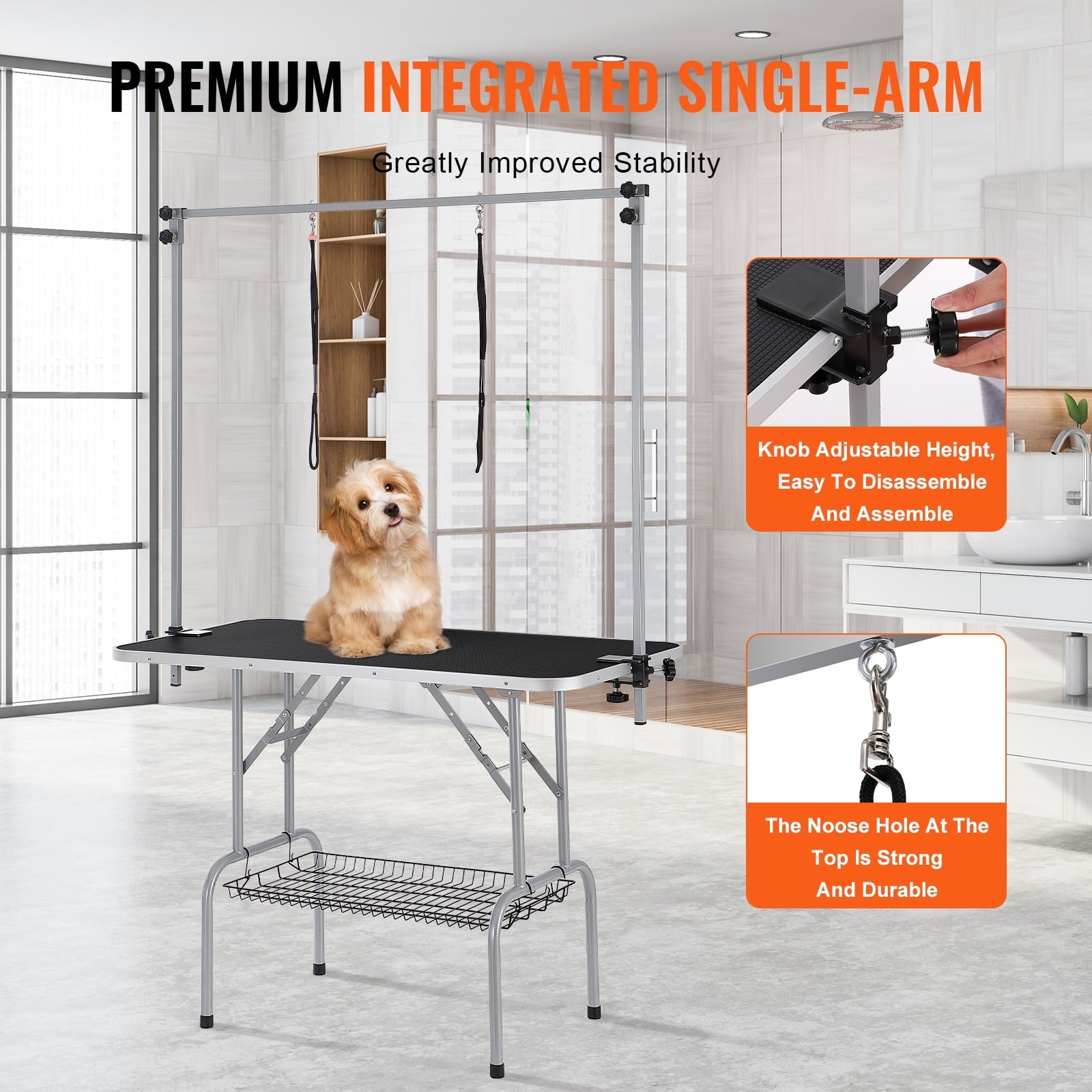 VEVOR Pet Grooming Table Two Arms with Clamp, 46'' Dog Grooming Station, Pets Grooming Stand for Medium and Small Dogs, Free No Sit Haunch Holder with Grooming Loop, Bearing 330lbs