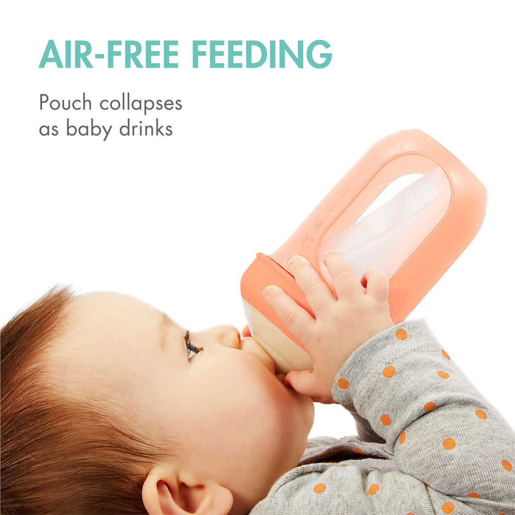 NURSH Silicone Pouch Baby Bottles – Stage 2 Medium Flow – 8oz – Marble (3pk)