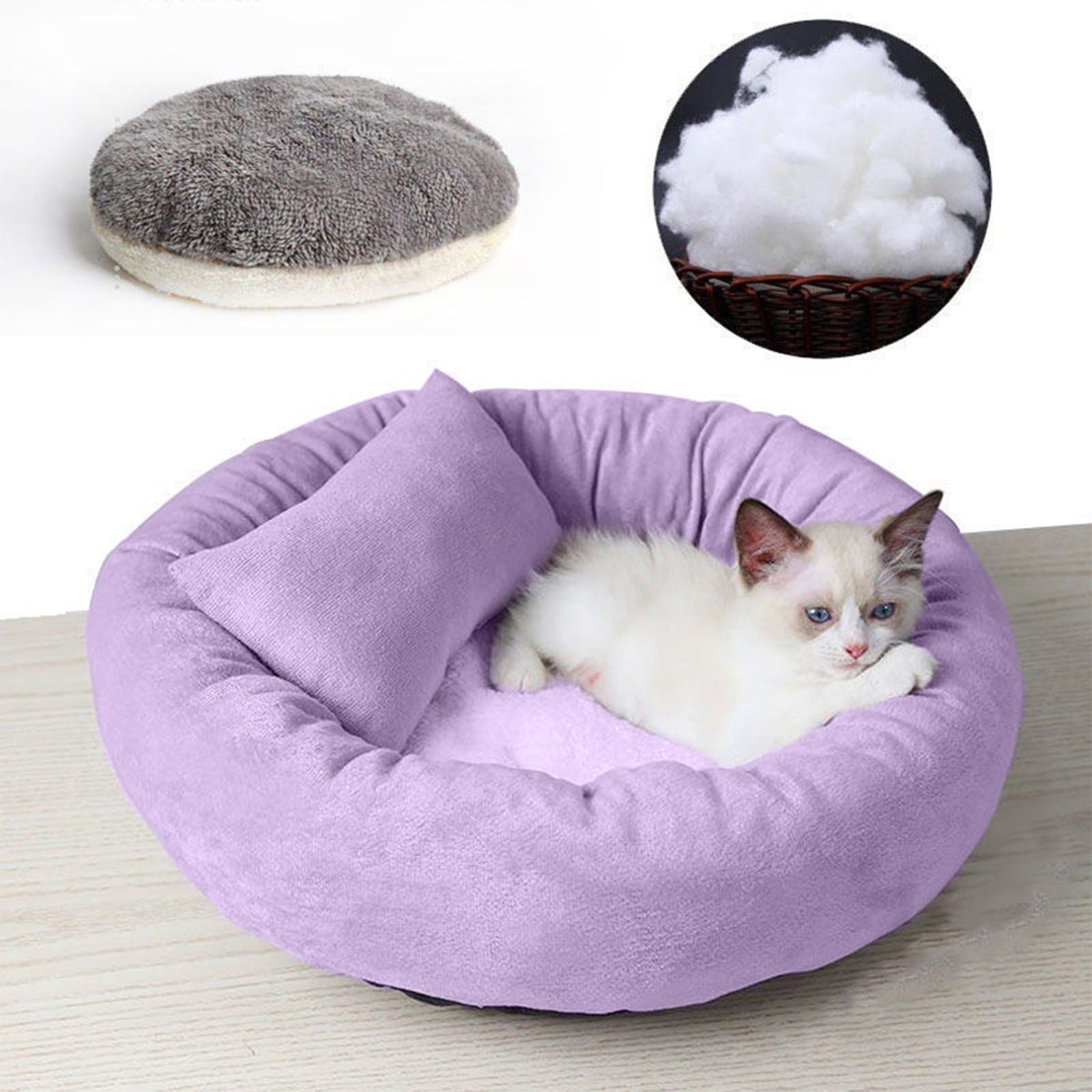 Cat Beds with Pillow for Small Medium Dogs and Cats, Round Dog Puppy Cuddler Bed, Washable Plush Pet Bed Thickened Dog Kennel Mat for Puppy Sleeping, M 45CM