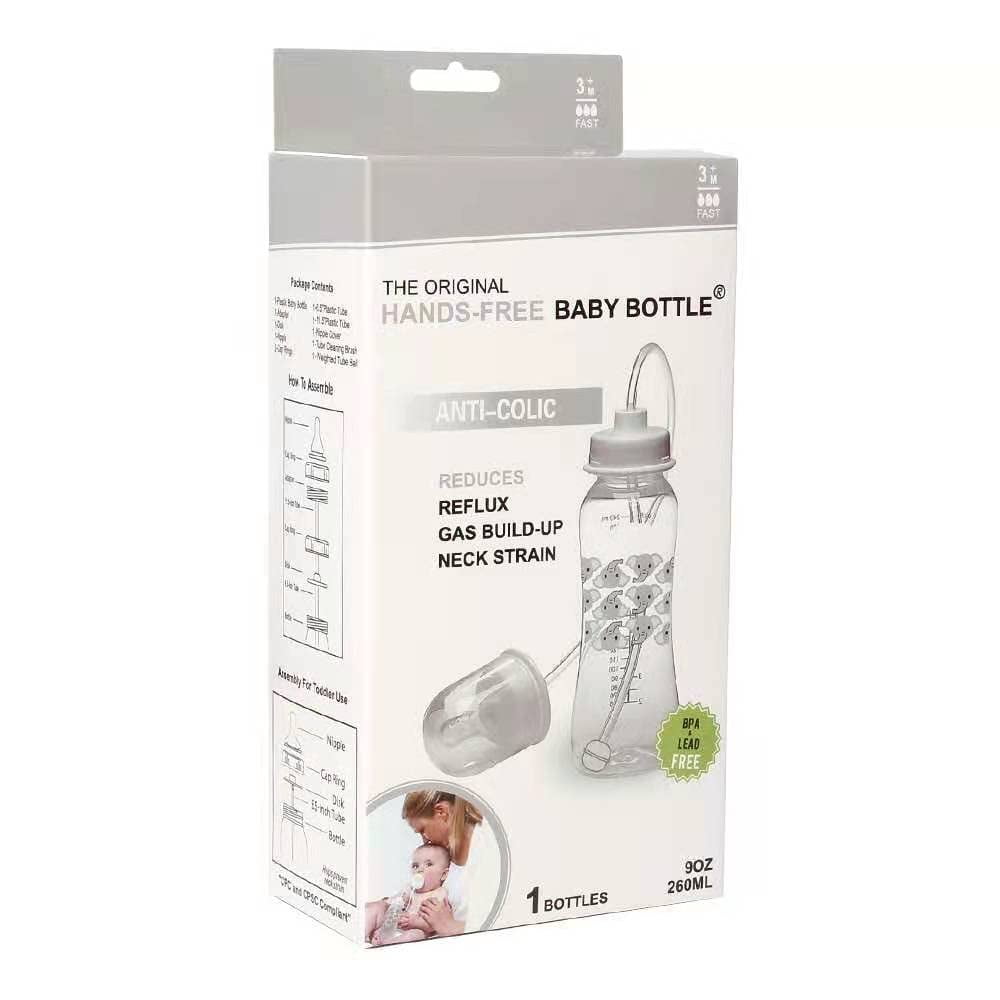 Hands-Free Baby Bottle - Nursing System 9 oz Baby Bottle with Nipple/Teat 3m+ with Tube Straw Feeding System for Toddler 1 Year + (1 Pack - Elephant)