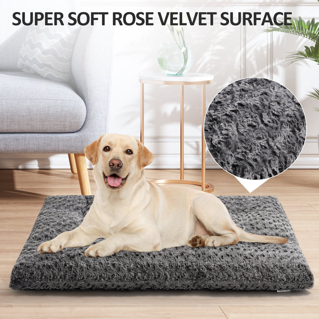 Large Dog Bed, Rose Velvet Pet Mattress, Dog Pad for Crate, Non Slip Bottom, Suitable for Large, Medium Dogs 36 "x 23", Light Gray