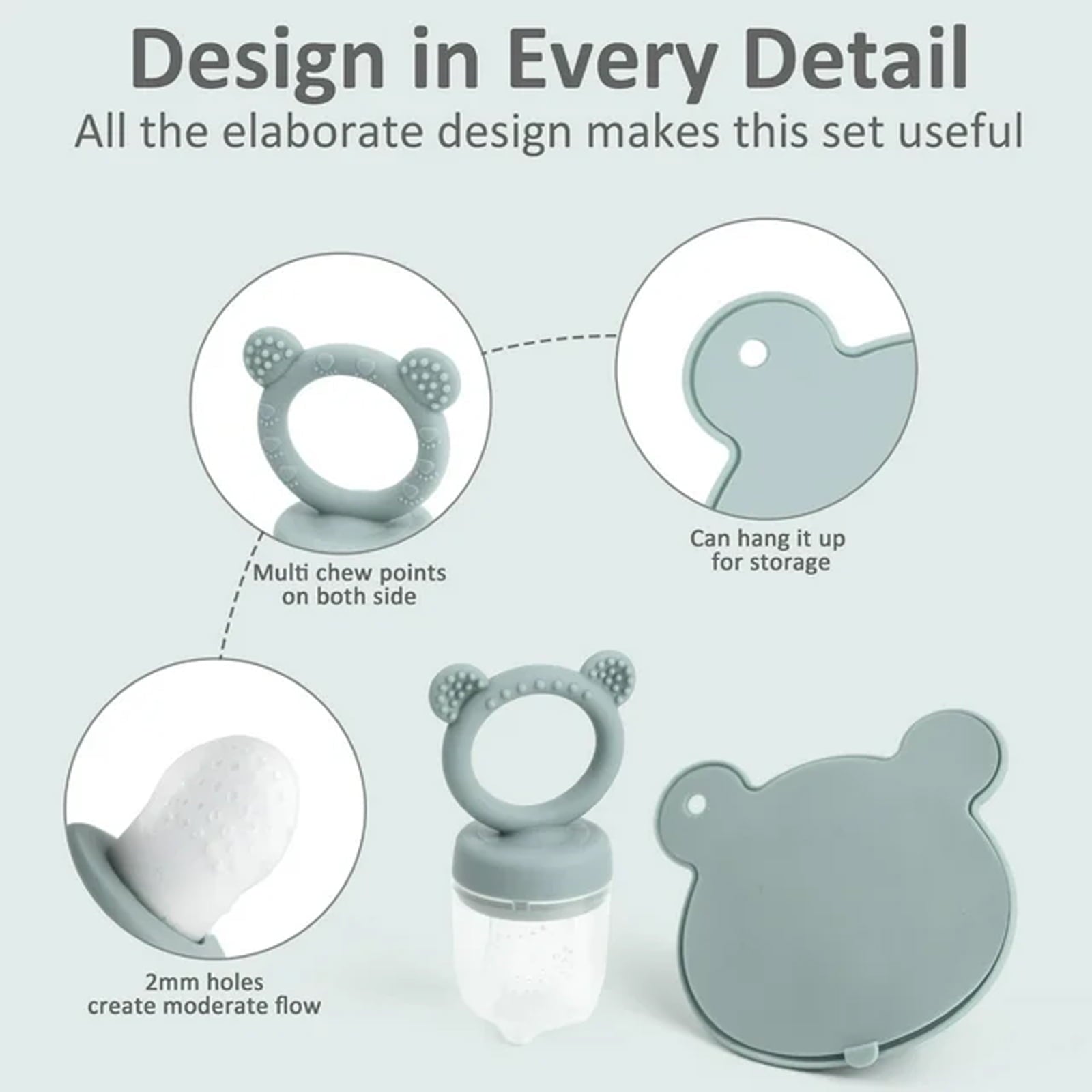Silicone Baby Fruit Food Feeder Pacifier &amp; Breastmilk Popsicle Freezer Molds, Baby Food Storage Containers Breast Milk Ice Cubes for Baby Teething &amp; Infant Self Feeding, BPA Free (Green)