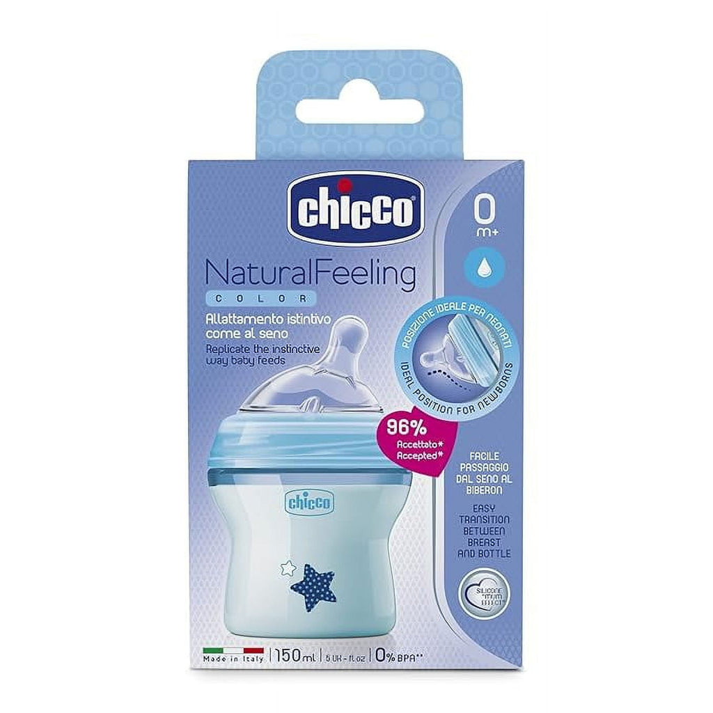 Natural Feeling Baby Milk Feeding Bottle with Wide Neck, for Easy Milk Flow, For Babies &amp; Toddlers 0m+, 150ml (Blue)