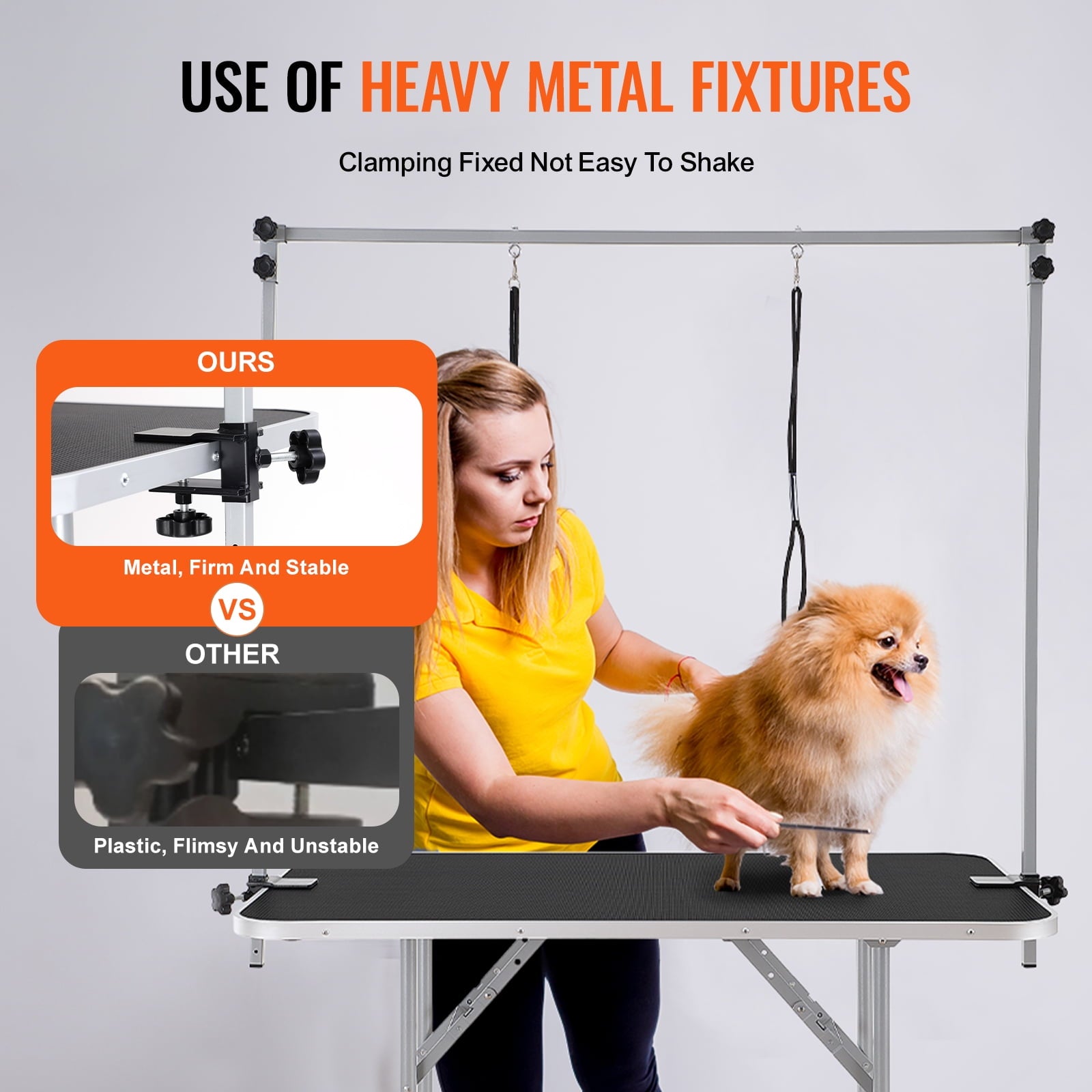 VEVOR Pet Grooming Table Two Arms with Clamp, 46'' Dog Grooming Station, Pets Grooming Stand for Medium and Small Dogs, Free No Sit Haunch Holder with Grooming Loop, Bearing 330lbs