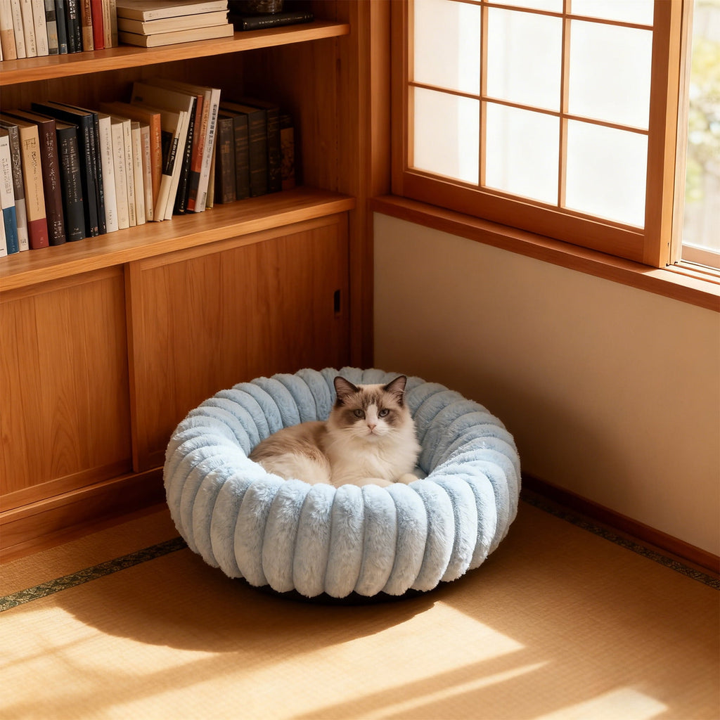 High Pile Plush Round Pet Bed Kennel Mat Extra Dog Cat Bed with Raised Edge for Small Medium Pets