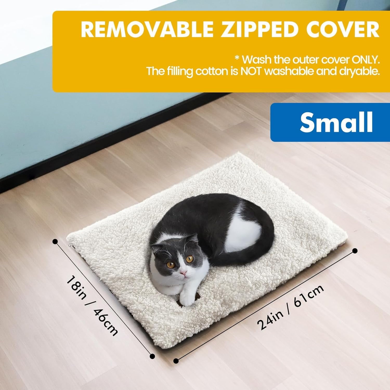 Self Warming Cat Bed for Indoor Cats Self Heating Pet Pad with Removable Washable Cover Non Slip Dog Bed for Small Dogs, Gray, 24*18