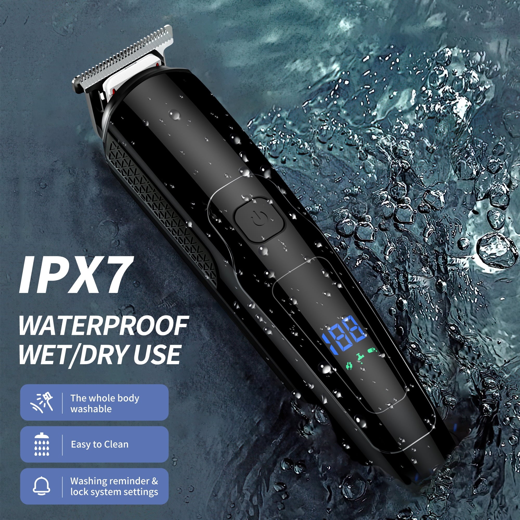 Hair Clipper for Men, All in One Grooming Kit IPX7 , Cordless Electric Beard Trimmer, USB Rechargeable Body Mustache Nose Ear Facial Cutting Groomer for Wet/Dry W/ LED Display, Storage Dock