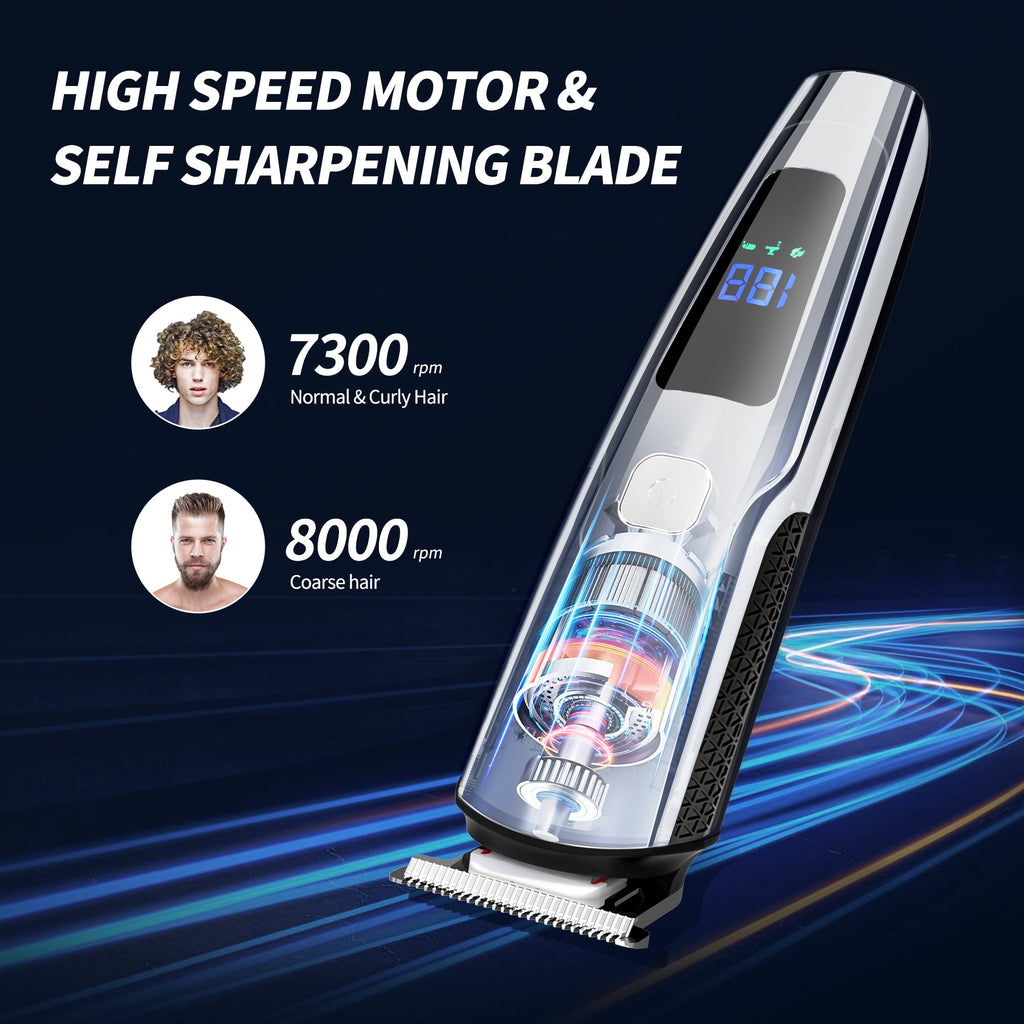 Hair Clipper for Men, All in One Grooming Kit IPX7 , Cordless Electric Beard Trimmer, USB Rechargeable Body Mustache Nose Ear Facial Cutting Groomer for Wet/Dry W/ LED Display, Storage Dock