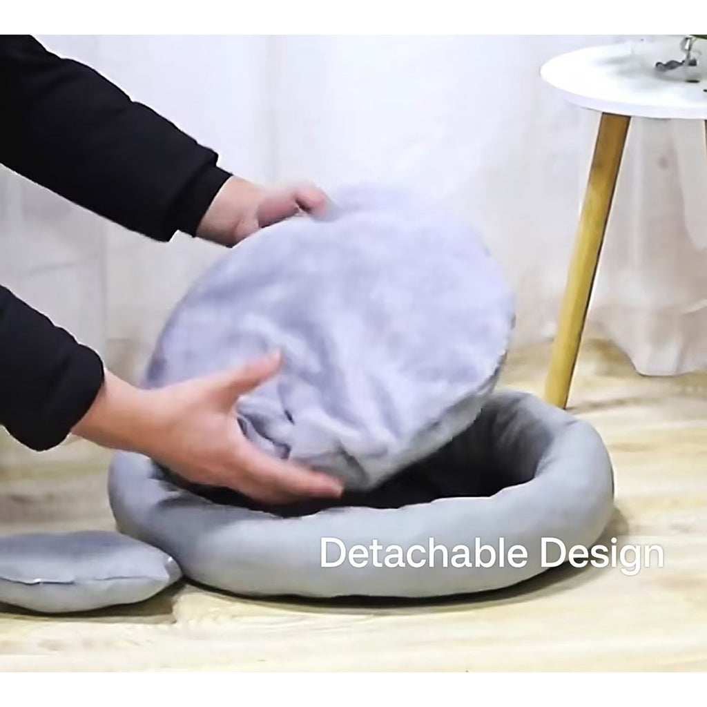 Cat Beds with Pillow for Small Medium Dogs and Cats, Round Dog Puppy Cuddler Bed, Washable Plush Pet Bed Thickened Dog Kennel Mat for Puppy Sleeping, M 45CM