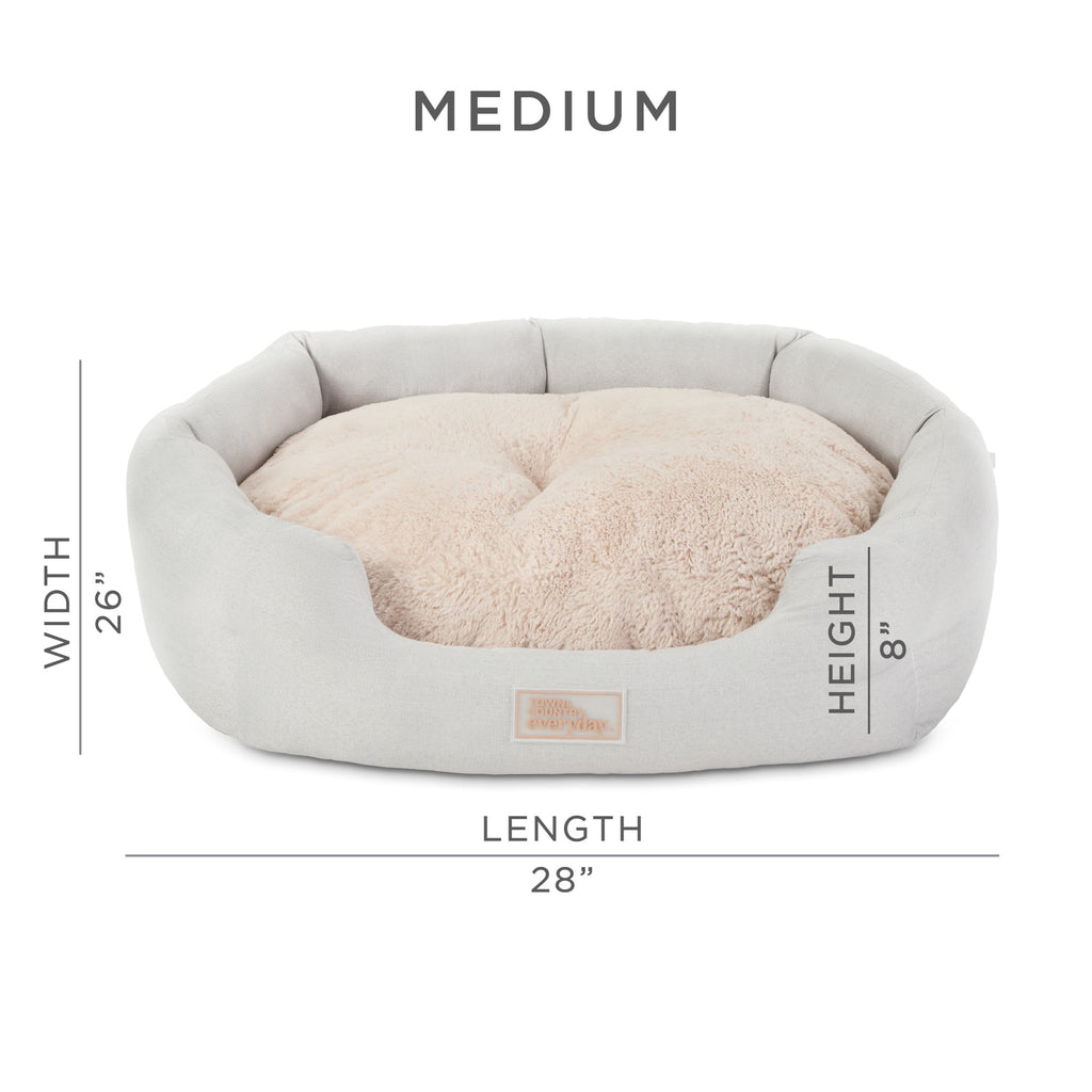 TOWN &amp; COUNTRY EVERYDAY CuddleTown Faux Linen Comfy Cuddler Pet Bed, Supportive &amp; Egg Crate Foam, Water Repellent, Bottom, Cover, Grey, Medium 28"x26"x8"