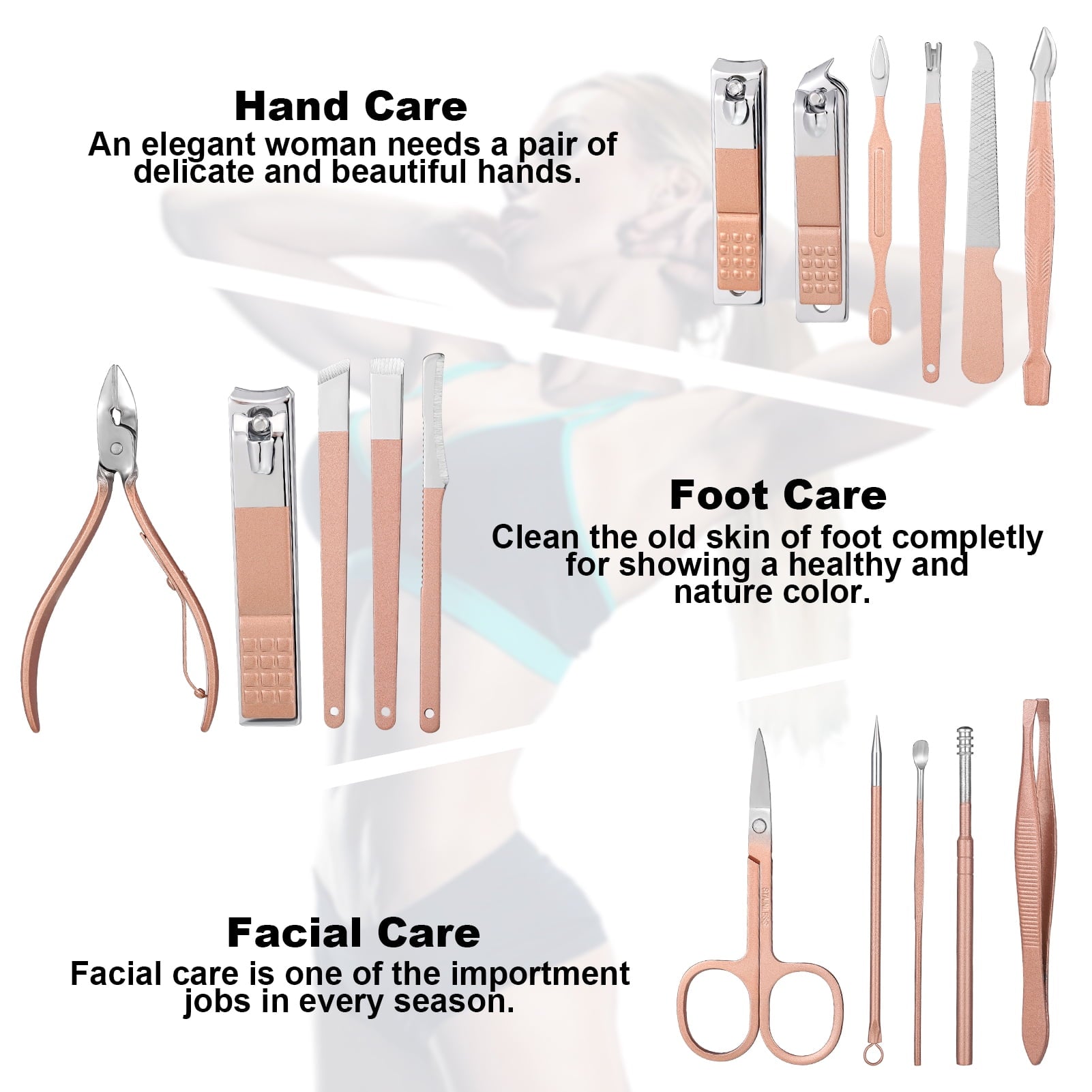 Abaima 16pcs Manicure Sets,Mini Pedicure Kit Nail Clippers, Grooming Kit with PU Leather Case, Stainless Steel Trave Nail Care Tools(Pink)