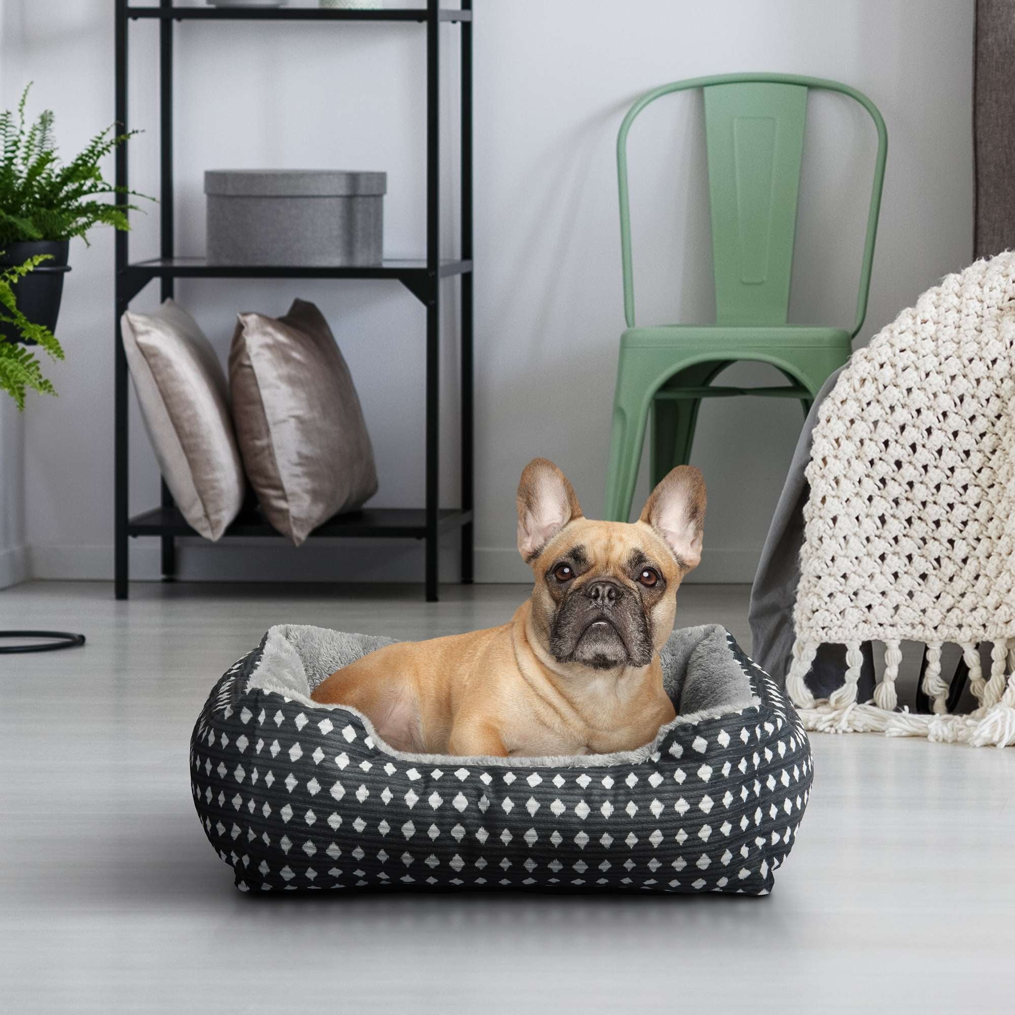 Dog Bed, Cat Bed, Puppy Bed, Plush Cuddle Bed for Small Breeds, 19" x 15",Black &amp; White Diamonds