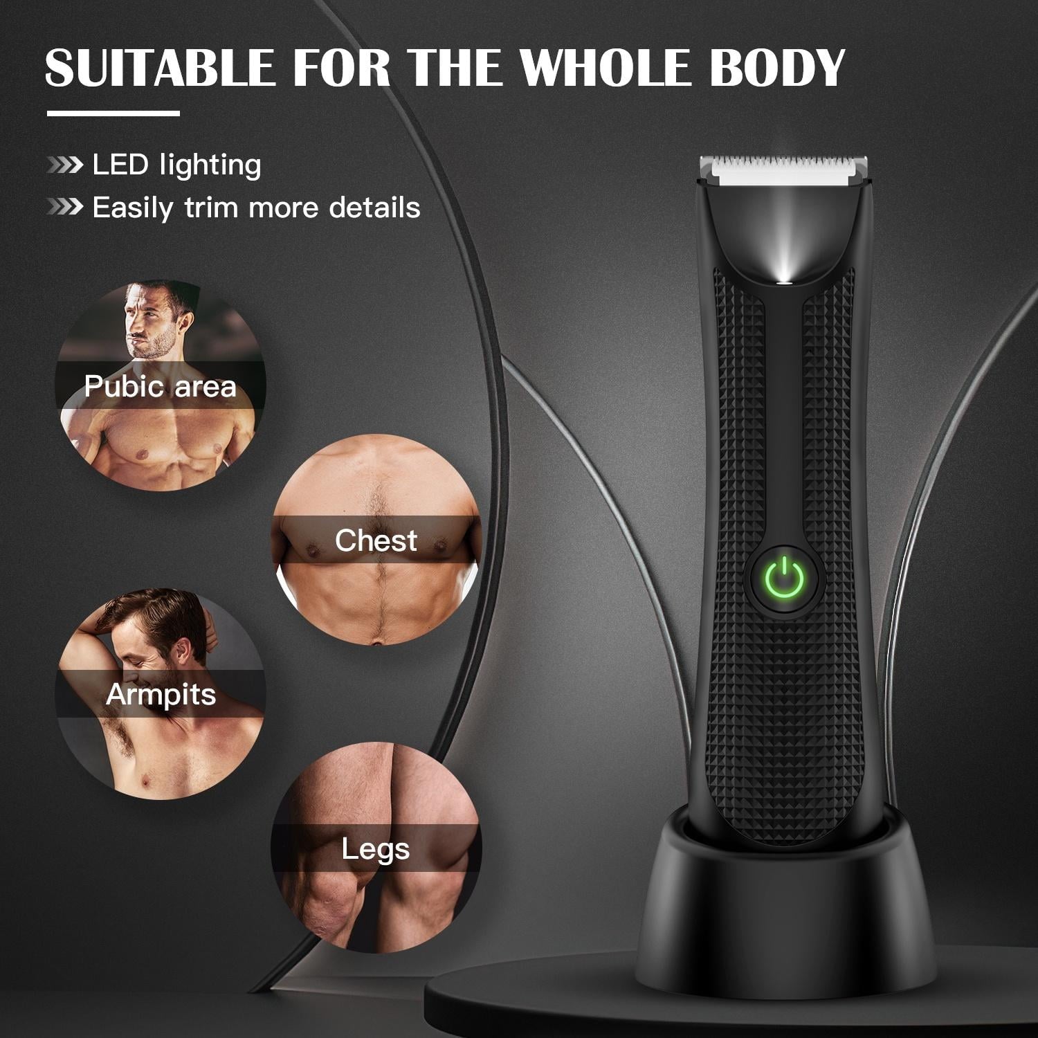 Body Hair Trimmer – Pubic, Groin, Chest &amp; Underarm Grooming Kit, Cordless Rechargeable Beard Trimmer w/ Adjustable Taper for Men Women, Black