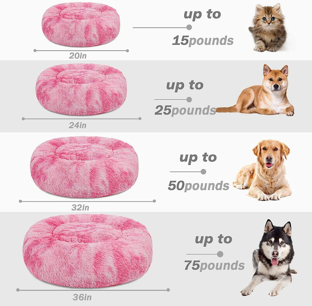 Donut Pet Bed for Small Dogs 20", Plush Warming Dog Bed, Pink Rainbow