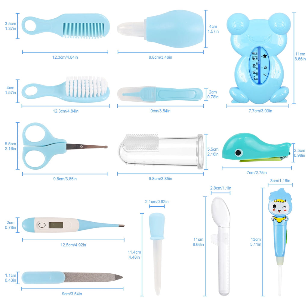Baby Grooming Kit,BUSATIA 13 in 1 Infant Safety Care Set with Hair Brush Comb Nail Clipper Nasal Aspirator,Baby Essentials Kit for Newborn Girls Boys-Blue Baby Grooming kit