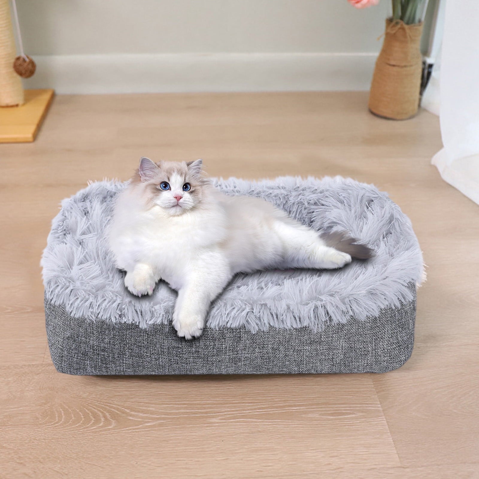 Large Pet Bed for Cat or Dog, Rectangle, 24x20 Inch(Beige)