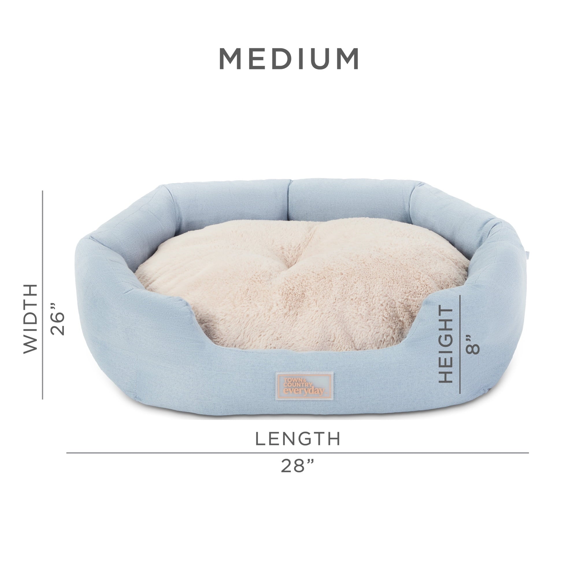 TOWN &amp; COUNTRY EVERYDAY CuddleTown Faux Linen Comfy Cuddler Pet Bed, Supportive &amp; Egg Crate Foam, Water Repellent, Bottom, Cover, Grey, Medium 28"x26"x8"