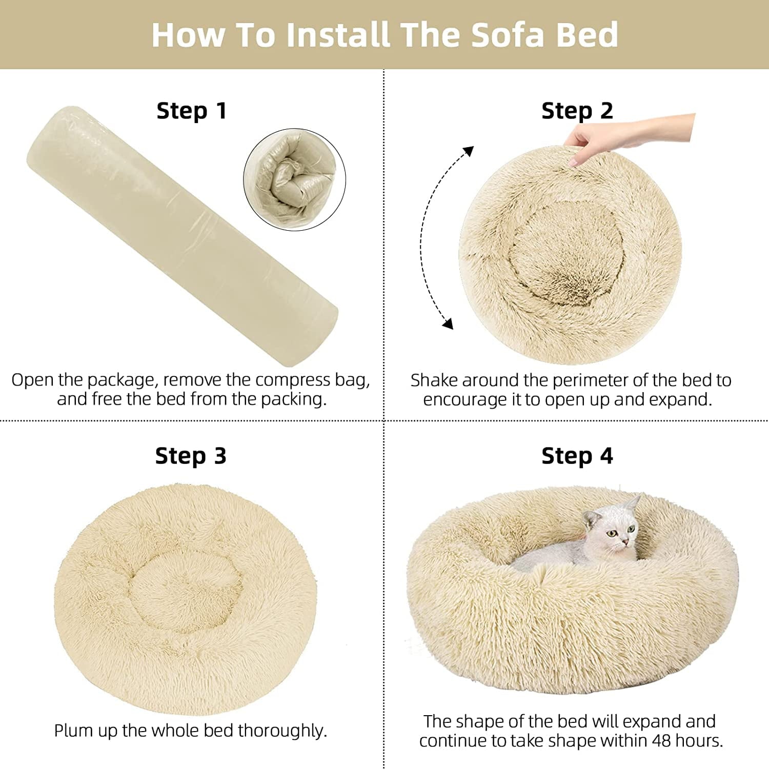 Dog Bed &amp; Cat Bed, Puppy Bed Warming Round Pet Bed, Donut Bed