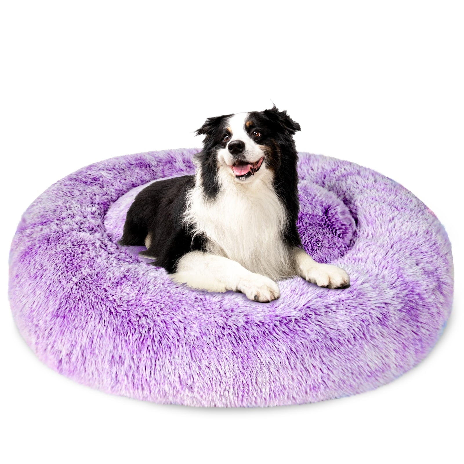 Donut Pet Bed for Small Dogs 20", Plush Warming Dog Bed, Pink Rainbow