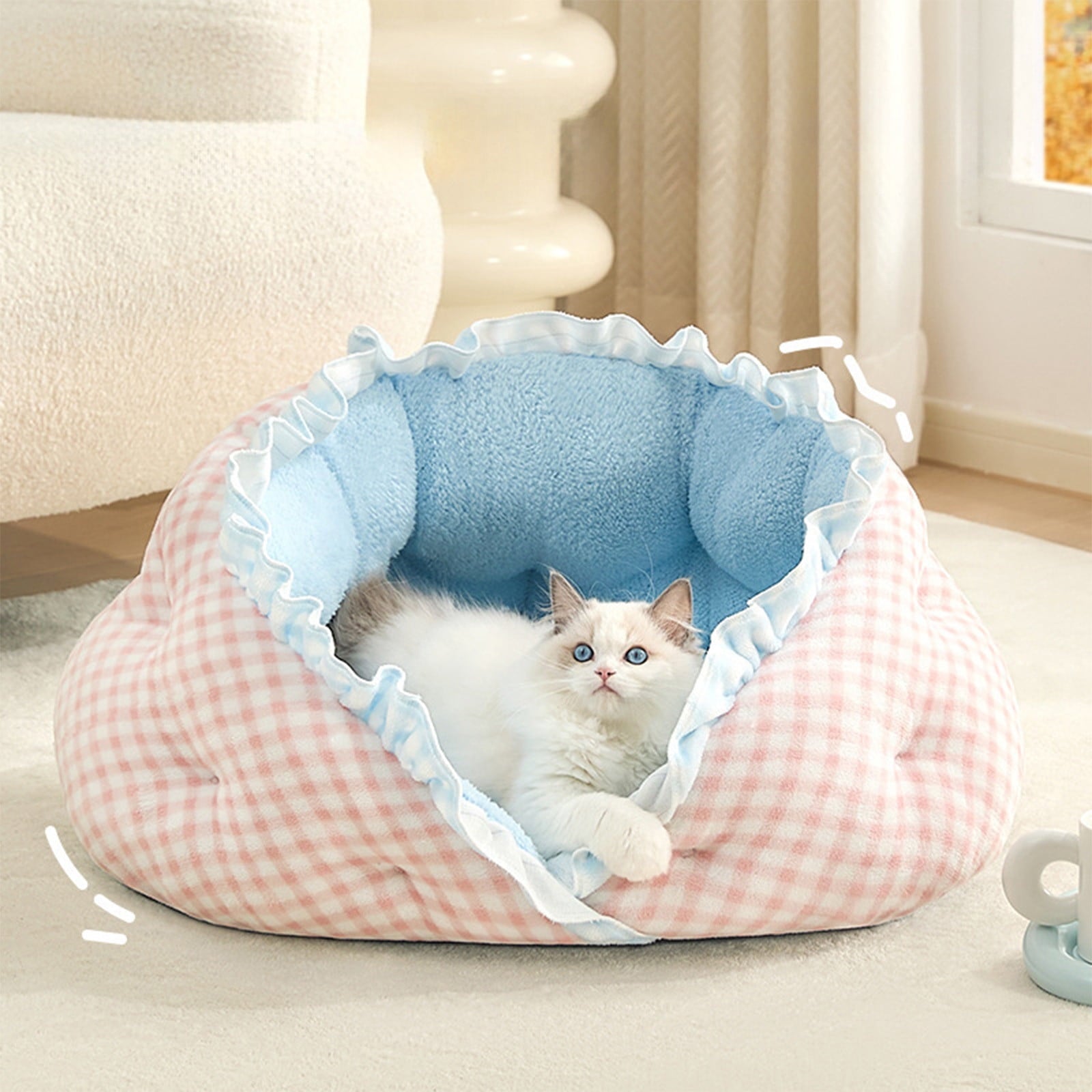 Reversible Winter Pet Bed and Mat Dual-Sided Plush Dog Cat Bed Removable Washable Cover for Crate Sofa or Floor