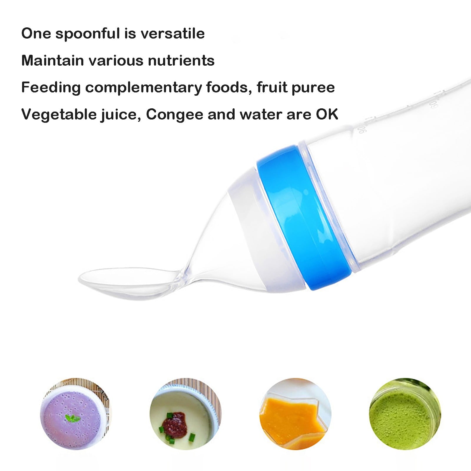 Pedty 1* Squeezed Feeding Spoon,1pc Silicone Baby Food Bottle Spoon Feeder For Baby Toddler Infant Cereal Food Supplement 120ml
