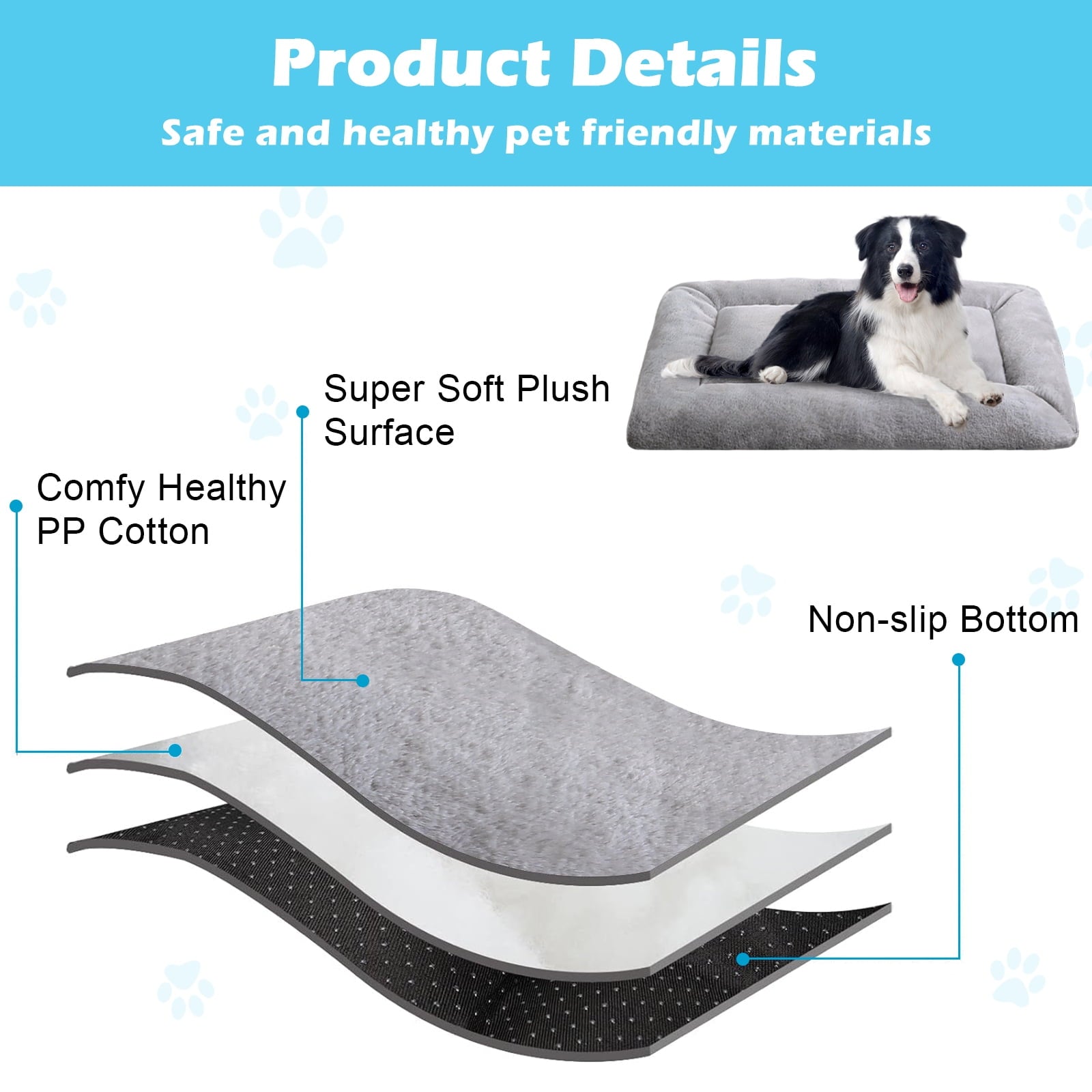 Plush Washable Dog Bed Ultra Dog Crate Mat Kennel Pad Anti-Slip Pet Sleeping Bed for Small Medium Large Dogs,Gray 36" x 23"