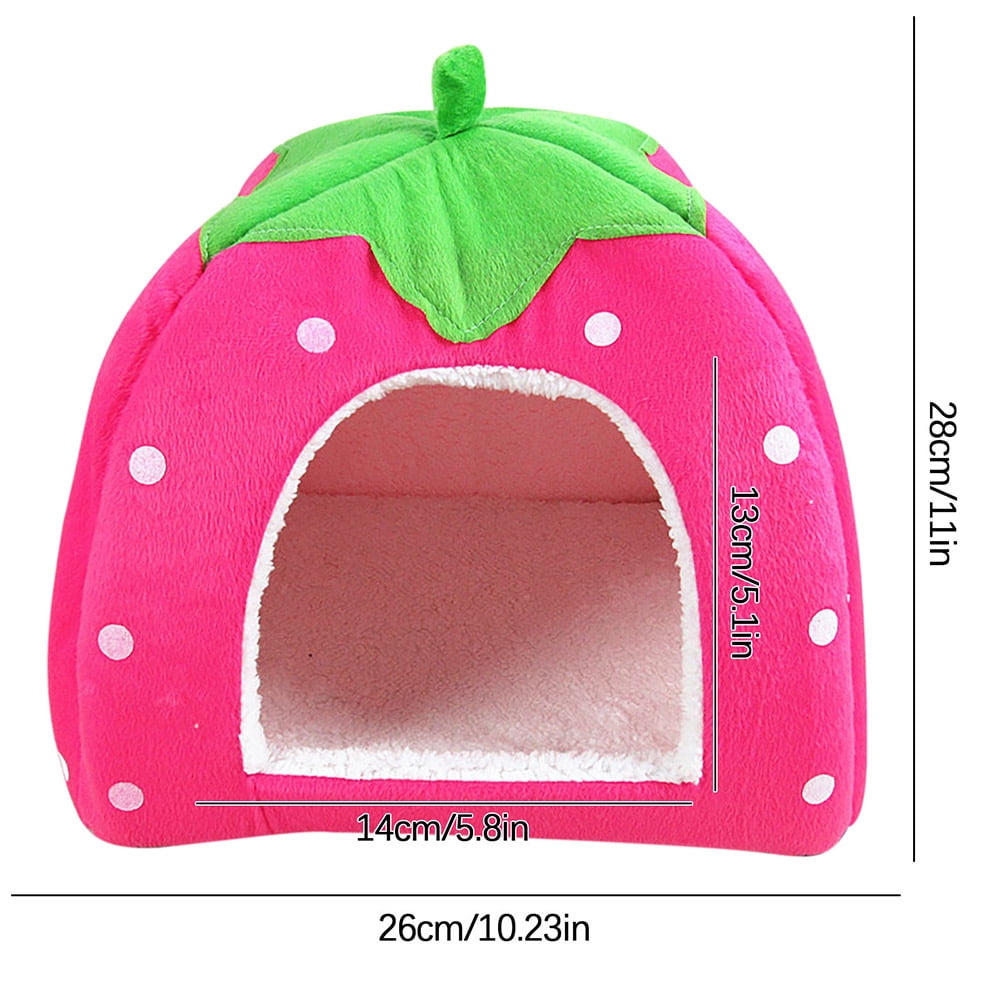 Cute Strawberry Cat House Indoors Winter Pet Dog Bed Fleece Yurt